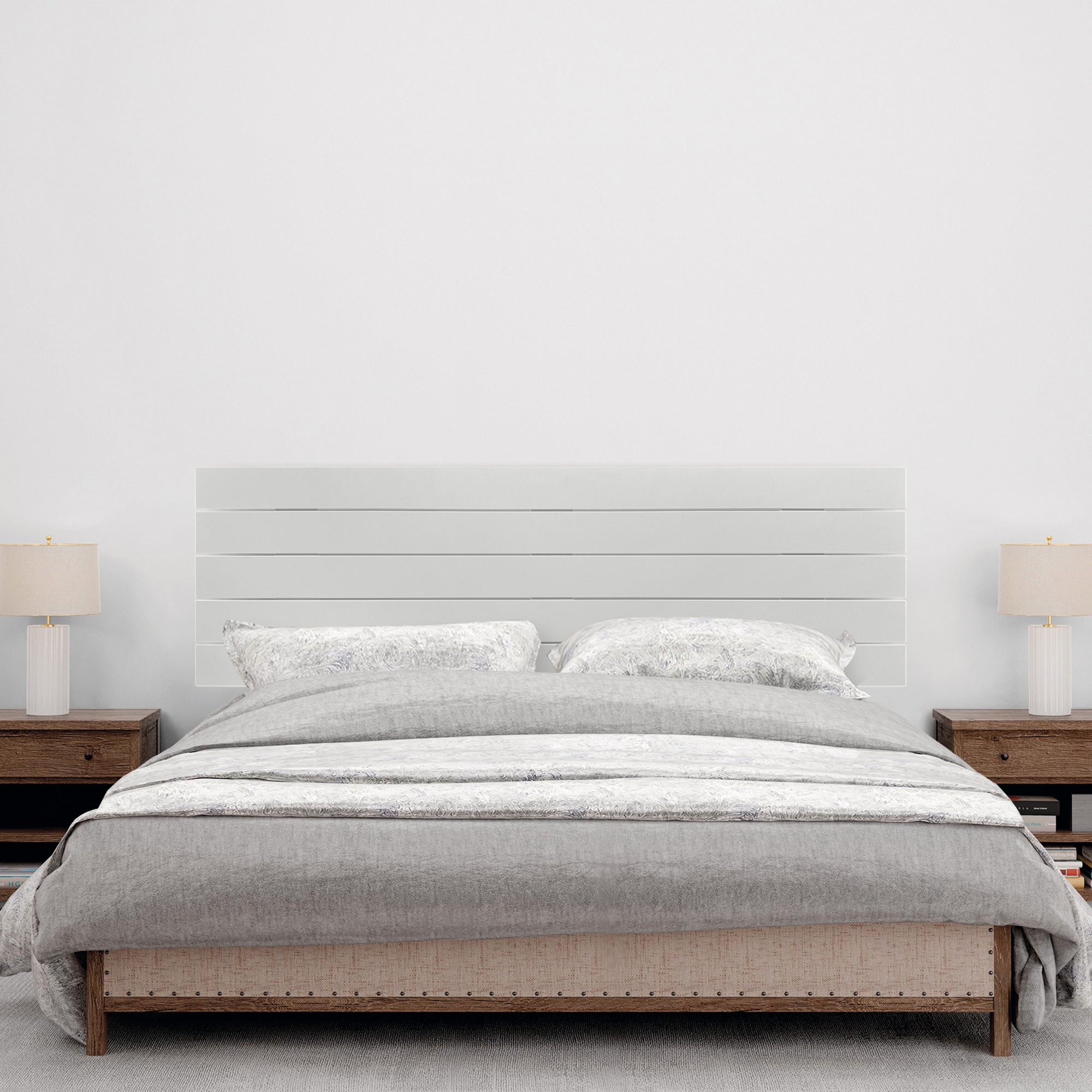 DHOME Cabecero de Madera reciclada DM Estilo Palet Horizontal Cama Palets Herrajes incluidos (150cm, Blanco Sólido) - 4