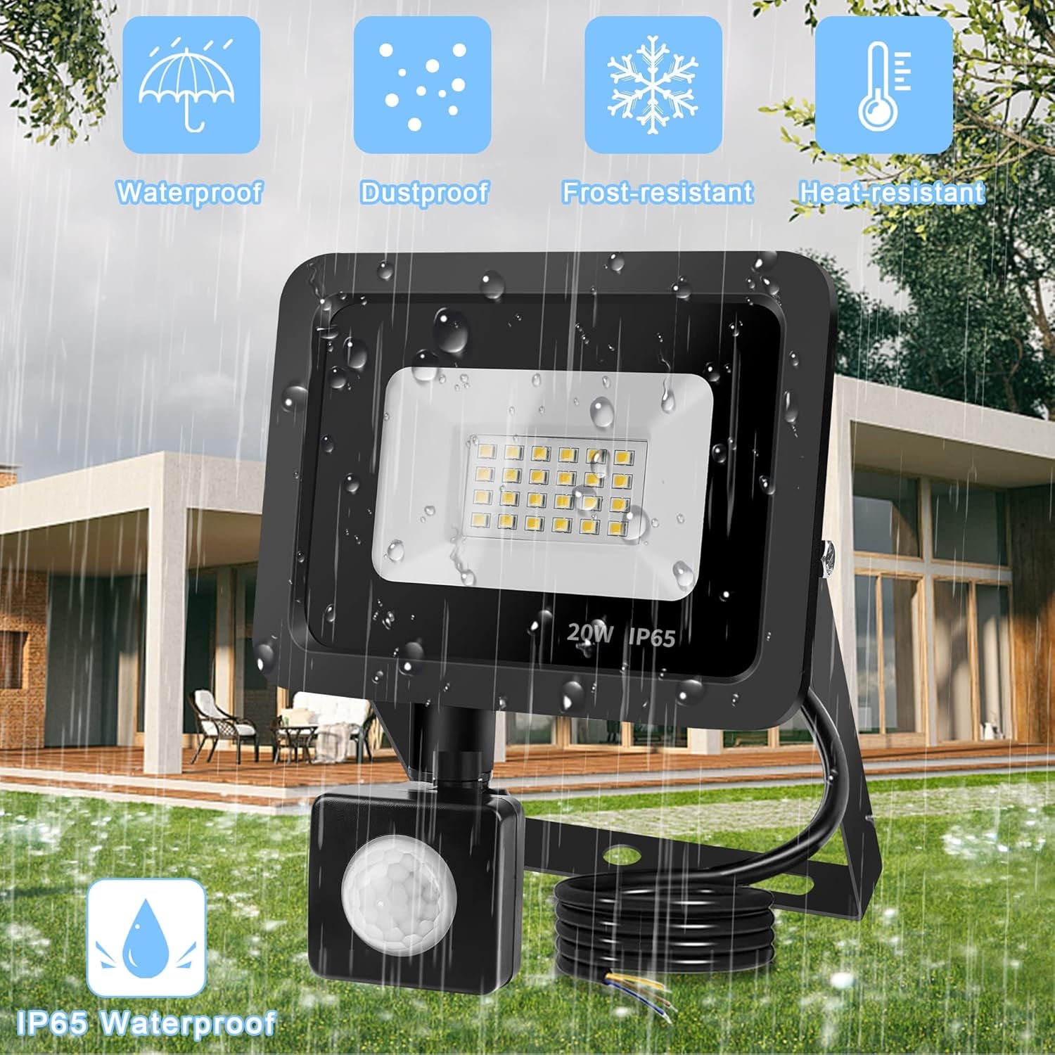 Proiector negru de 20W cu 24 LED-uri și senzor de mișcare | Leroy Merlin