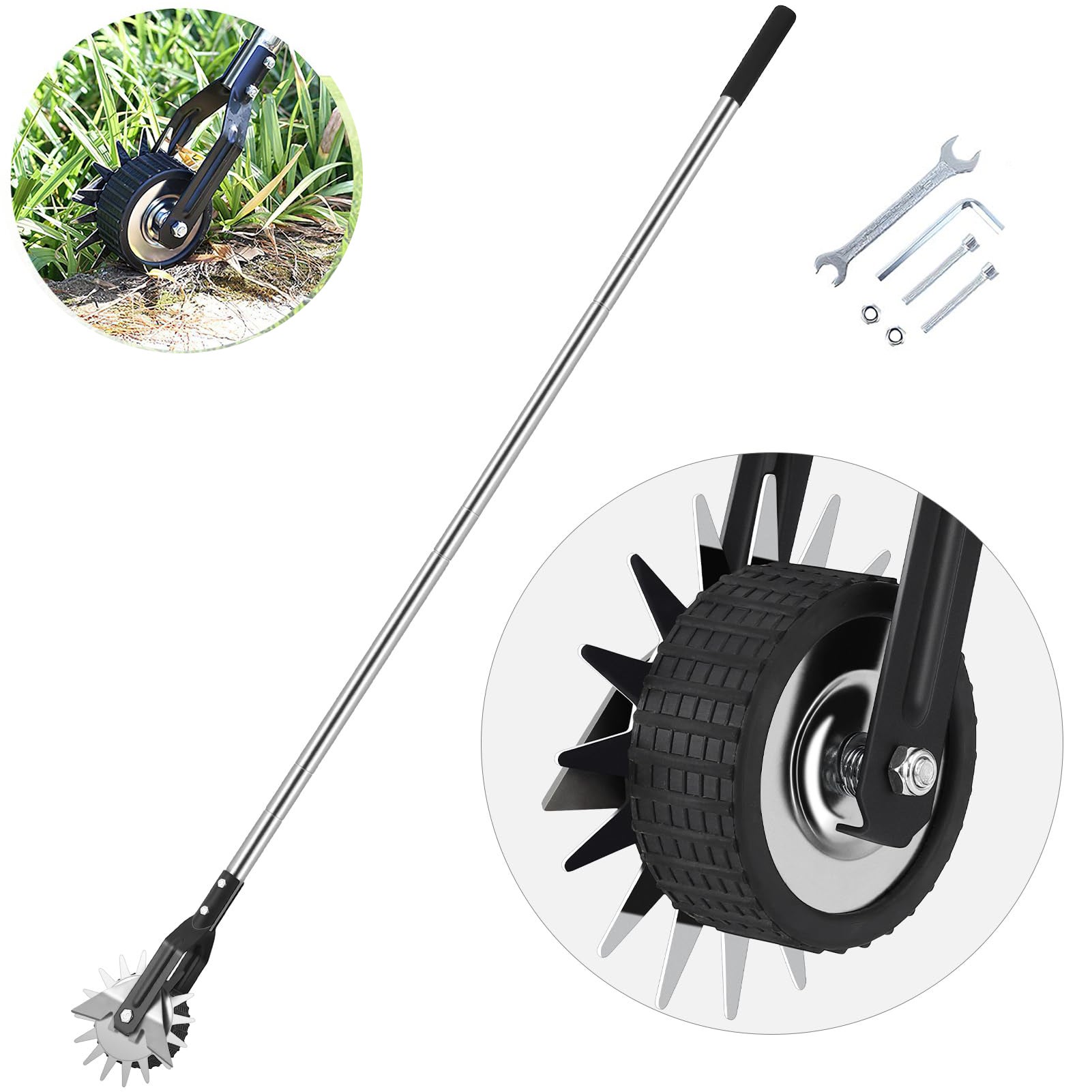 Bordure De Jardin En Acier Dechoga Coupe-bordure De Jardin Rotatif En Acier Inoxydable, Longueur De Poignée Réglable, Outil De Bordure De Jardin Alimenté à La Main Avec Dents De Outil Bordure Pelouse