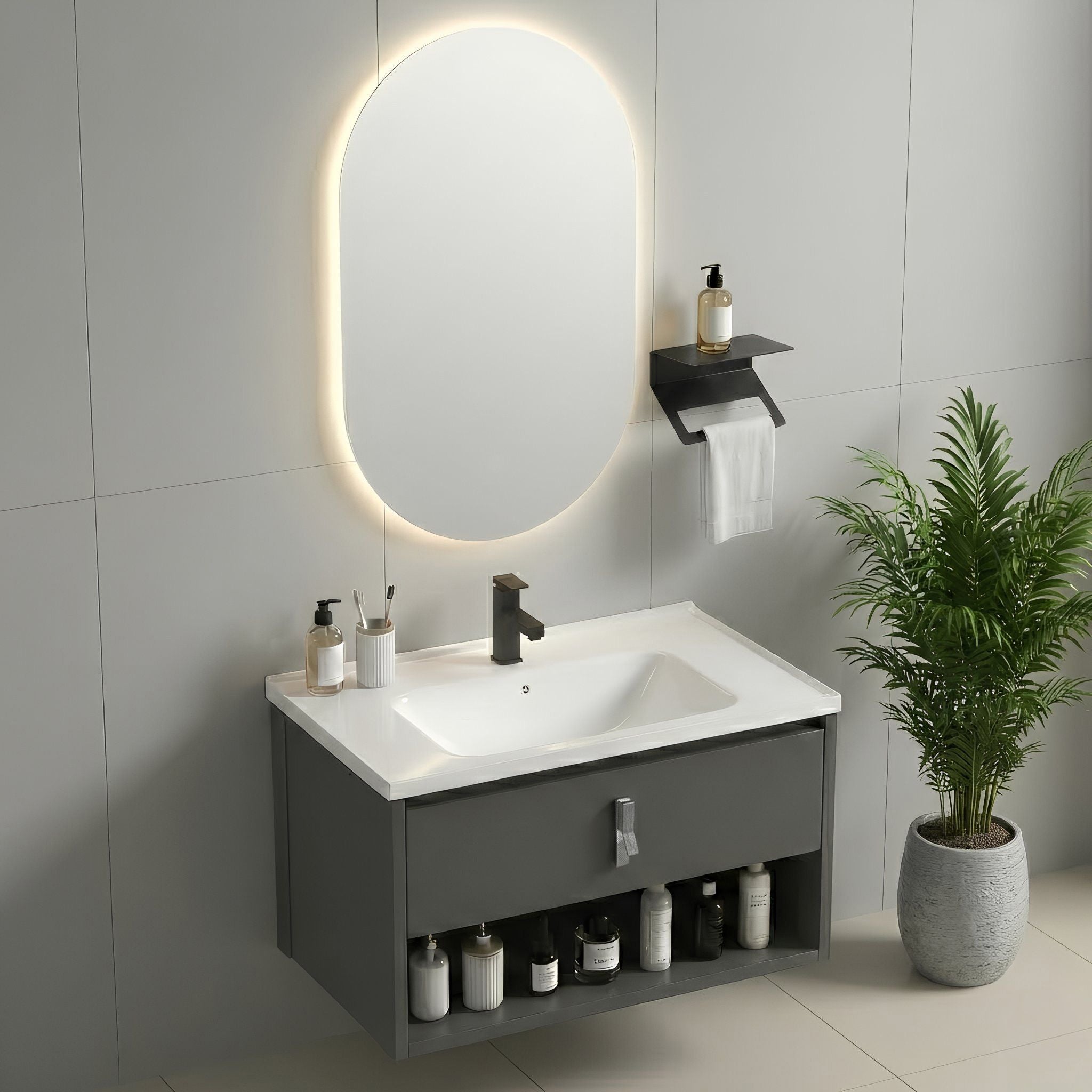Rea Set Mobilier De Baie Cu Lavoar Toledo 60cm Grey | Leroy Merlin