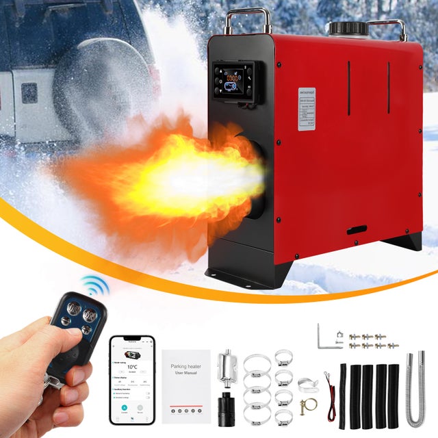 Chauffage à air diesel 12V 8KW stationnaire, Bluetooth App & écran LCD avec télécommande, pour , camion et camping-car – Rouge