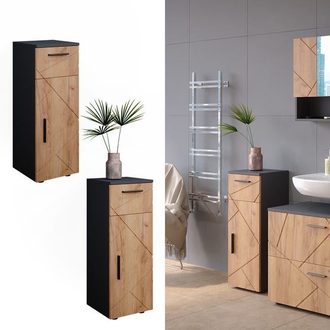 Vicco Ensemble meubles bain Chêne rustique 4 pièces, avec armoire haute Vicco Ensemble meubles bain Chêne rustique 4 pièces, avec armoire haute