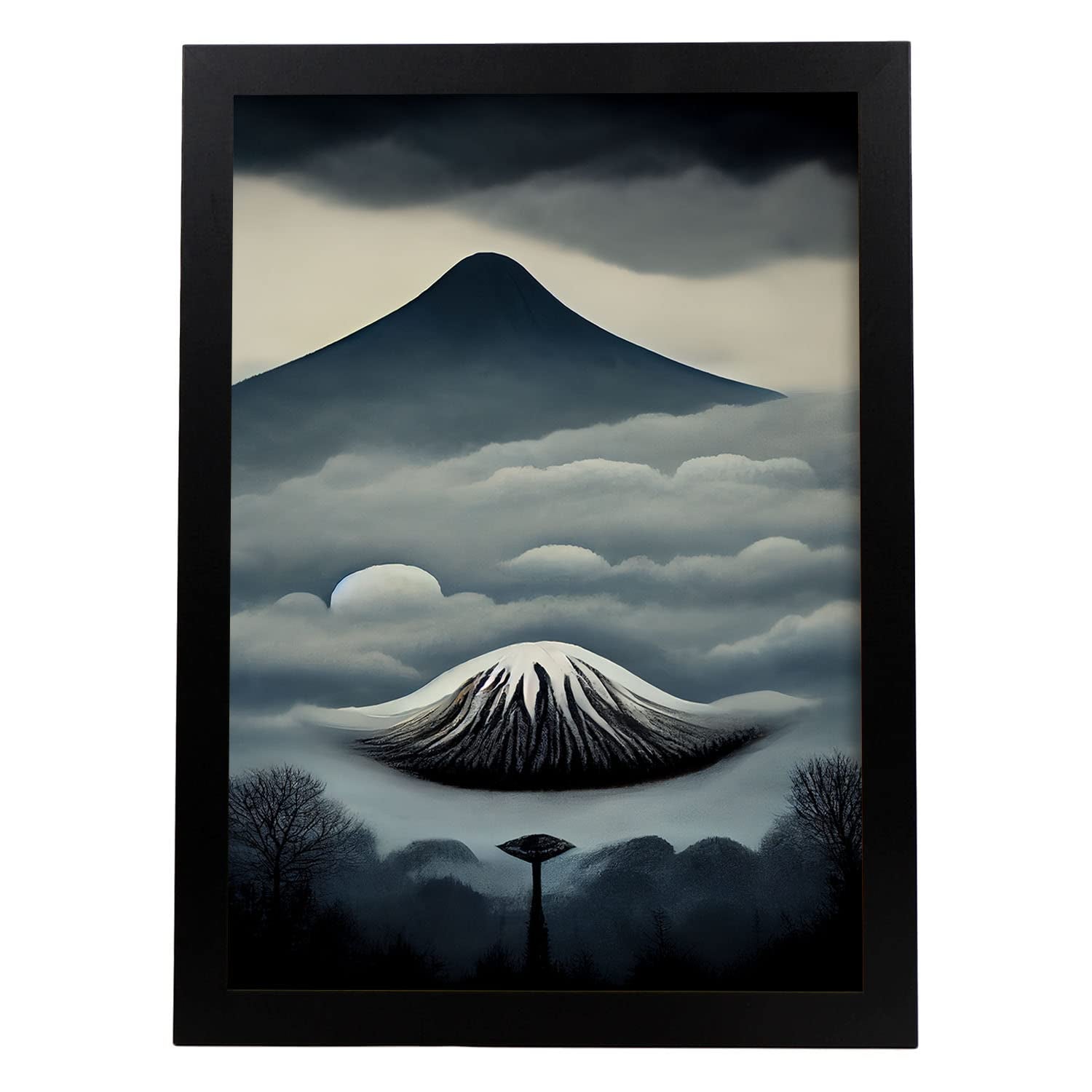 Nacnic lámina monte fuji valiente al estilo de t burton ilustraciones de monumentos ciudades paises inspiradas en arte gótico diseño y a3 marco negro