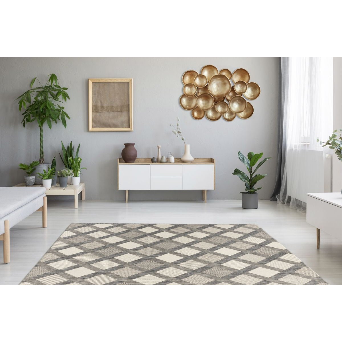 Tapis Tissé Géométrique à Poils Courts 