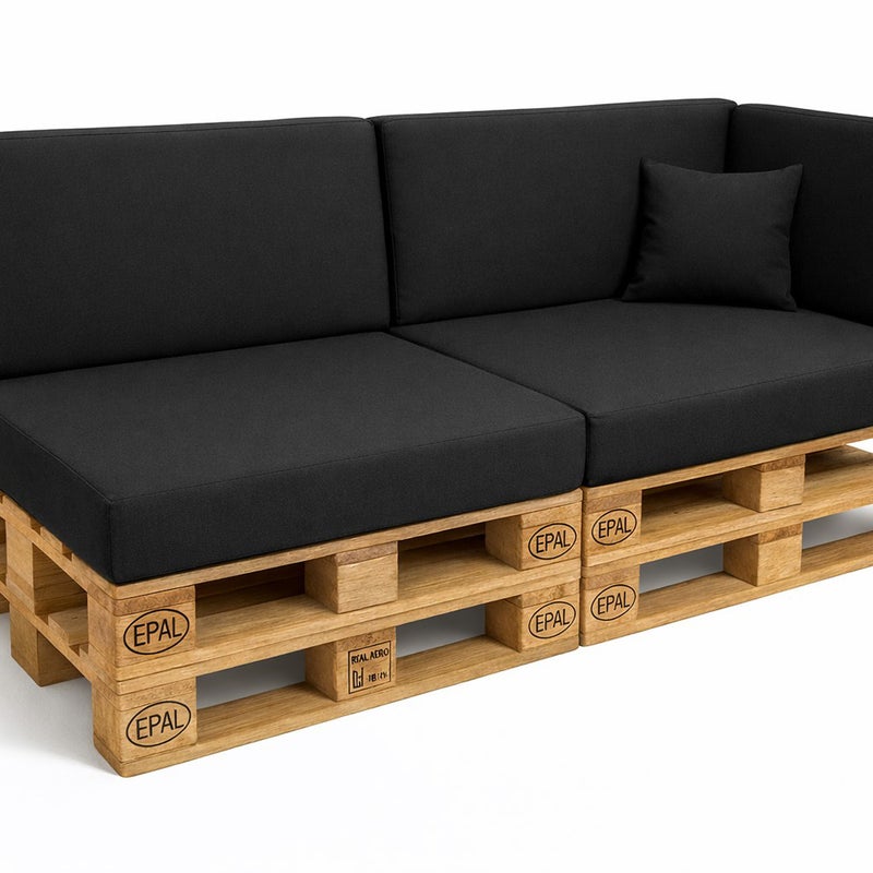 Zestaw 6 poduszek na palety ogrodowe 120×60×10 cm – siedzisko i oparcie 120×40×10 cm, grube i wytrzymałe, czarne