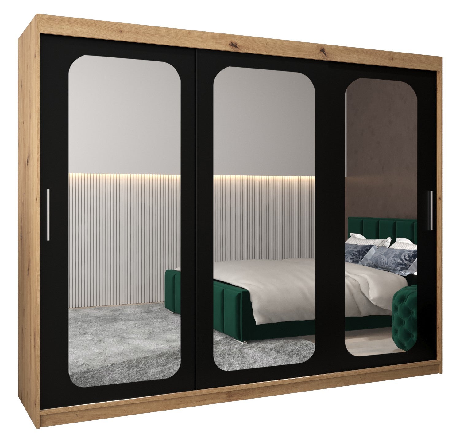 Szafa przesuwna garderoba PROMO T3 250 x 62 x 200 cm Artisan + Czarny - Abiks Meble
