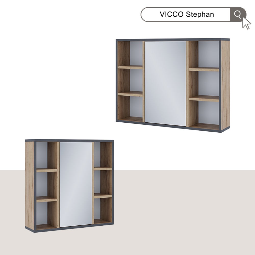Vicco Szafka z lustrem w łazience Stephan, Złoty dąb energetyczny, 60 x 59.2 cm Z półkami i lustrzanymi drzwiami - 7