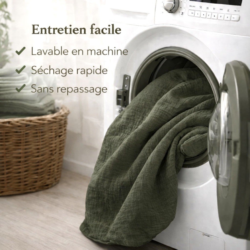 Parure de Lit en Gaze de Coton 240 x 220 cm - Vert - 5