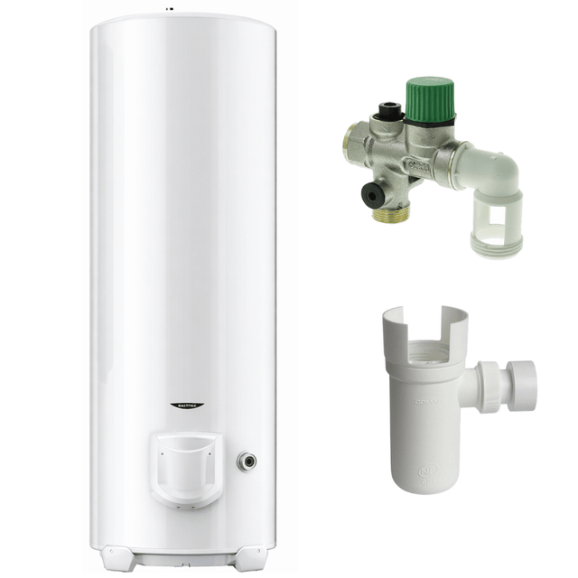 Pack chauffe-eau électrique 300 L Ariston Initio à résistance blindée sol + groupe + siphon