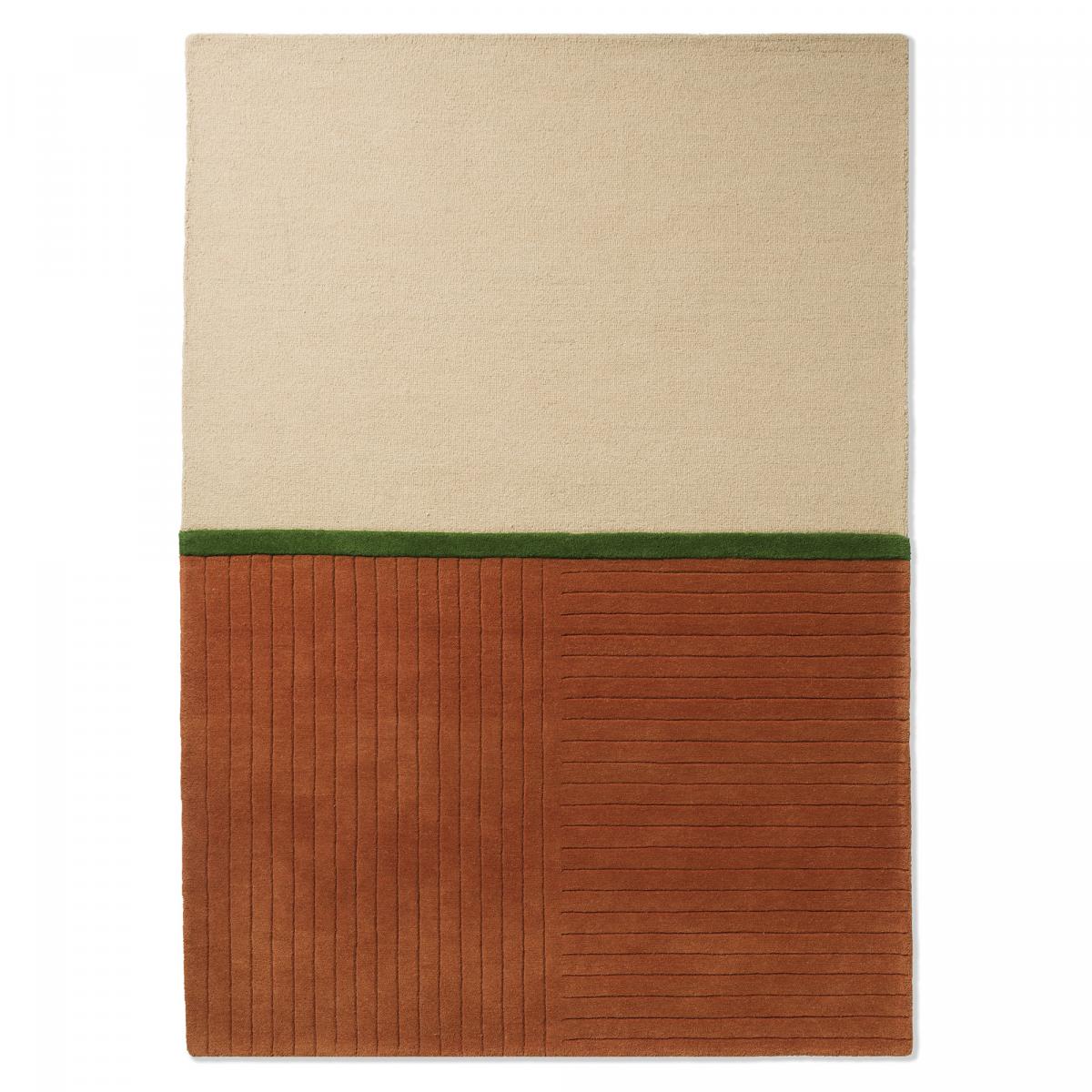 Tapis salon 250x350 fait main en laine orange et vert rectangle motif ...