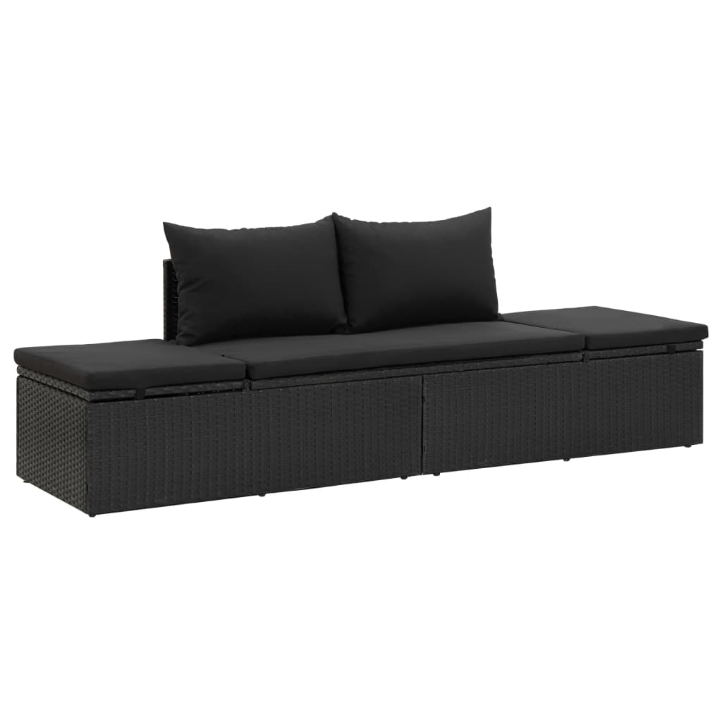 Maison Exclusive - Lettino Prendisole con Cuscini in Polyrattan Nero - 2