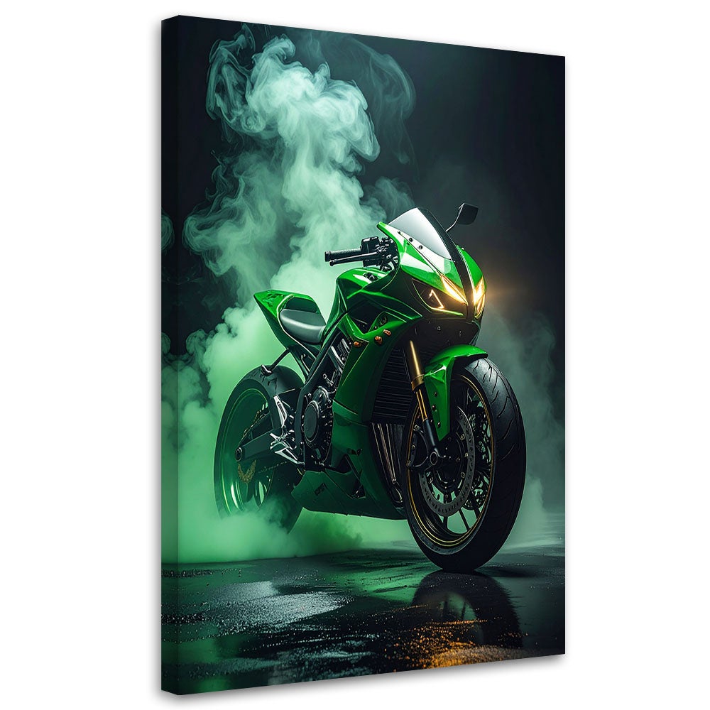 Obraz nowoczesny do pokoju młodzieżowego, Zielony Motocykl Motor Ścigacz 60x90