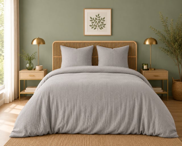 Parure de lit en Gaze de Coton 260 x 240 cm + 2 Taies 65 x 65 cm Epure Perle