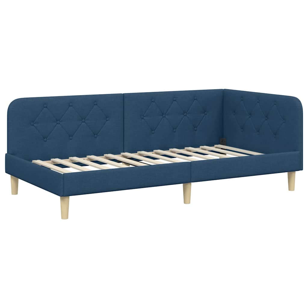 Cadre de lit d'angle, en tissu, bleu, 90 × 190 cm - 6