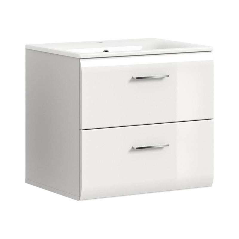 Ice szafka pod umywalkę w zestawie z umywalką 2 szuflady biały połysk, biały.