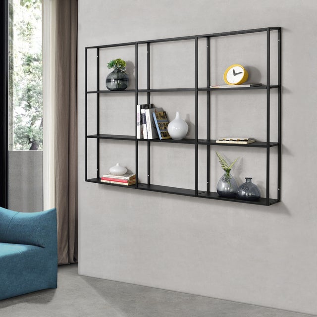 Scaffale da Parete Jelsa in Ferro Libreria Pensile con 9 Scomparti 130x18x110 cm Nero [en.casa]
