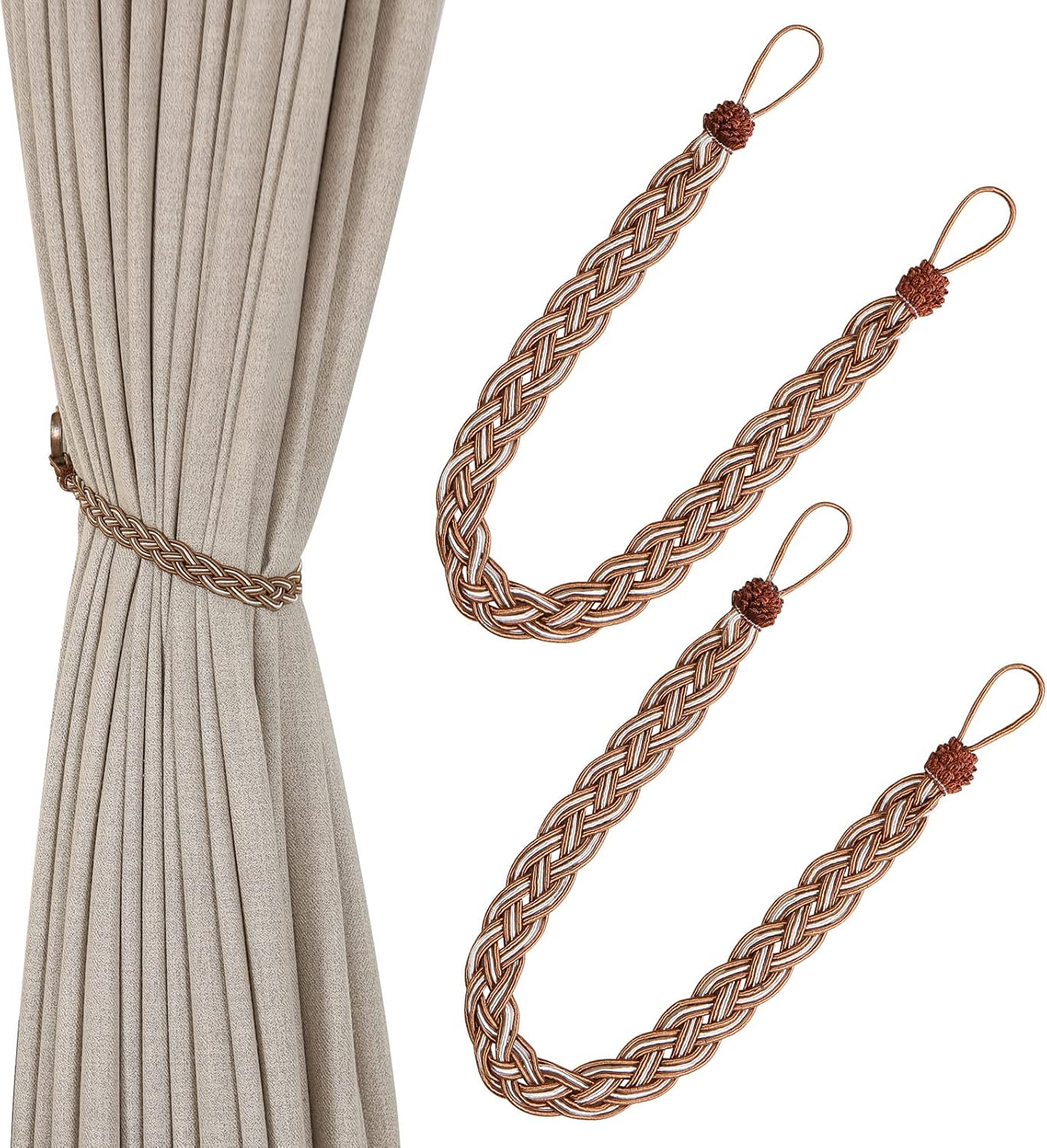 Alipis Lot De 6 Embrasses De Rideaux à La Main Avec Boucle Tricotée