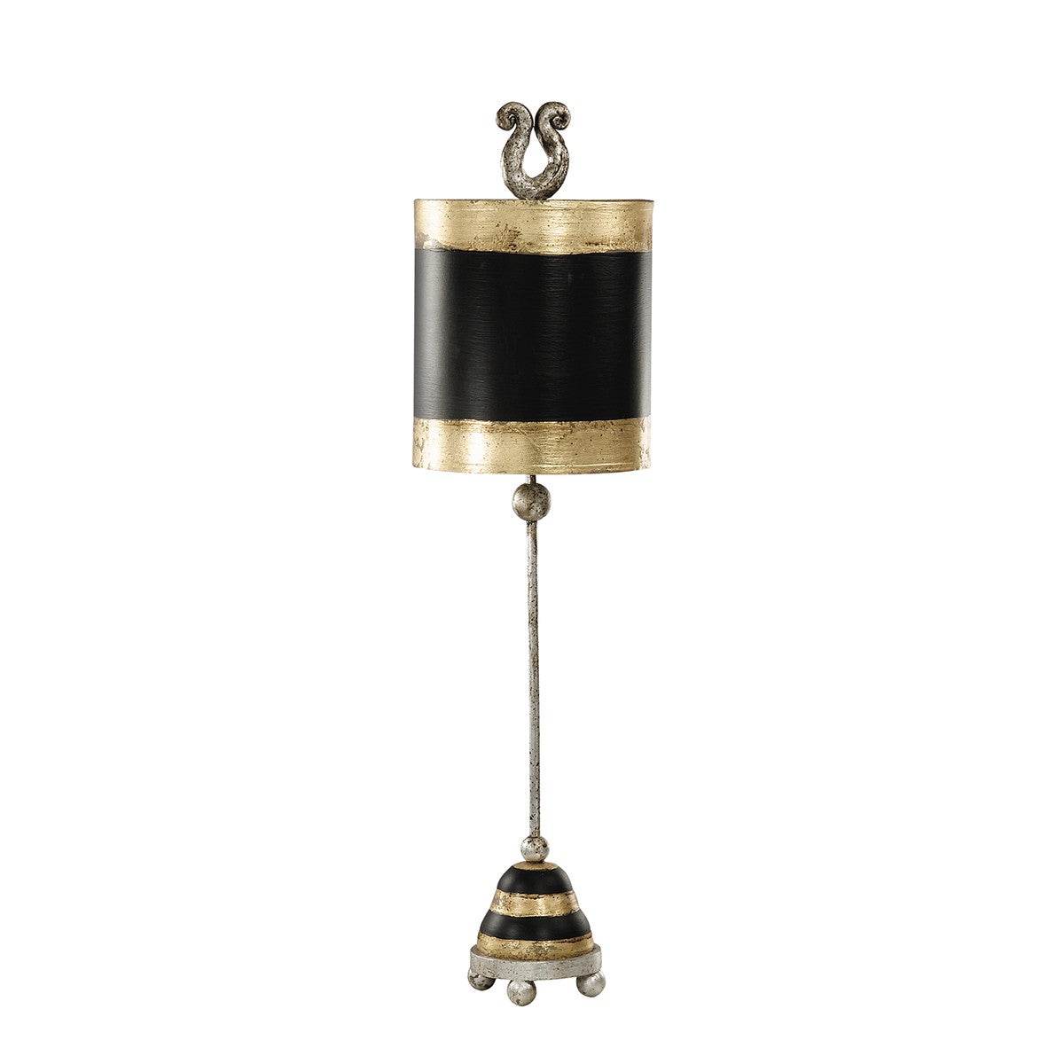 Lampă de masă Flambeau Phoenician Art Deco, 1xE27, 60W, negru/auriu/argintiu, metal și pergamin, 77,5 cm, IP20