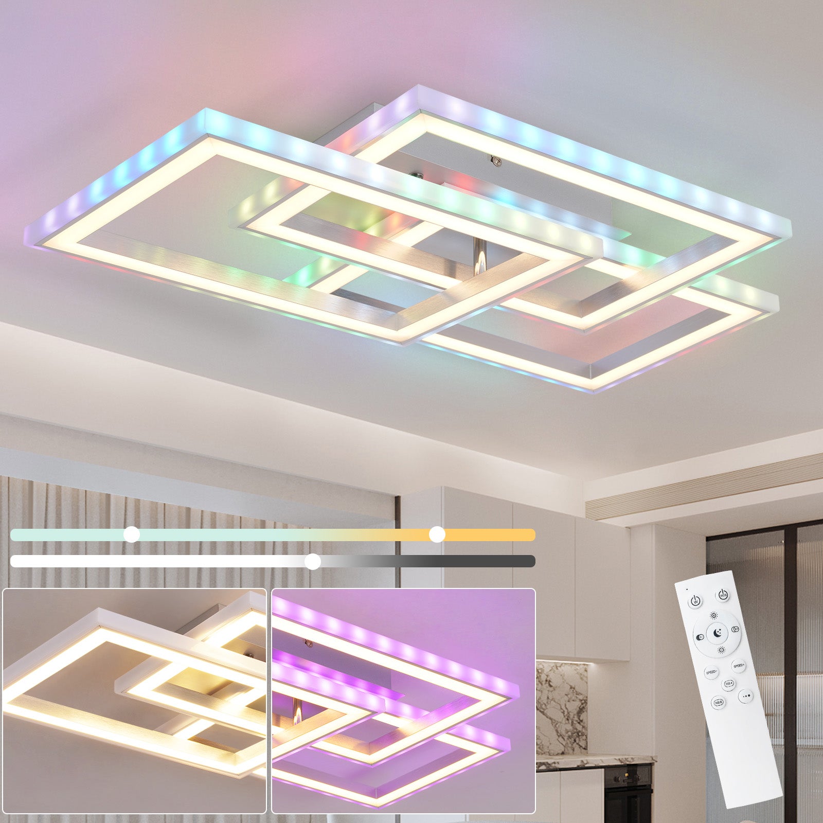 ZMH Lampa sufitowa LED RGB z pilotem i regulacją jasności do sypialni