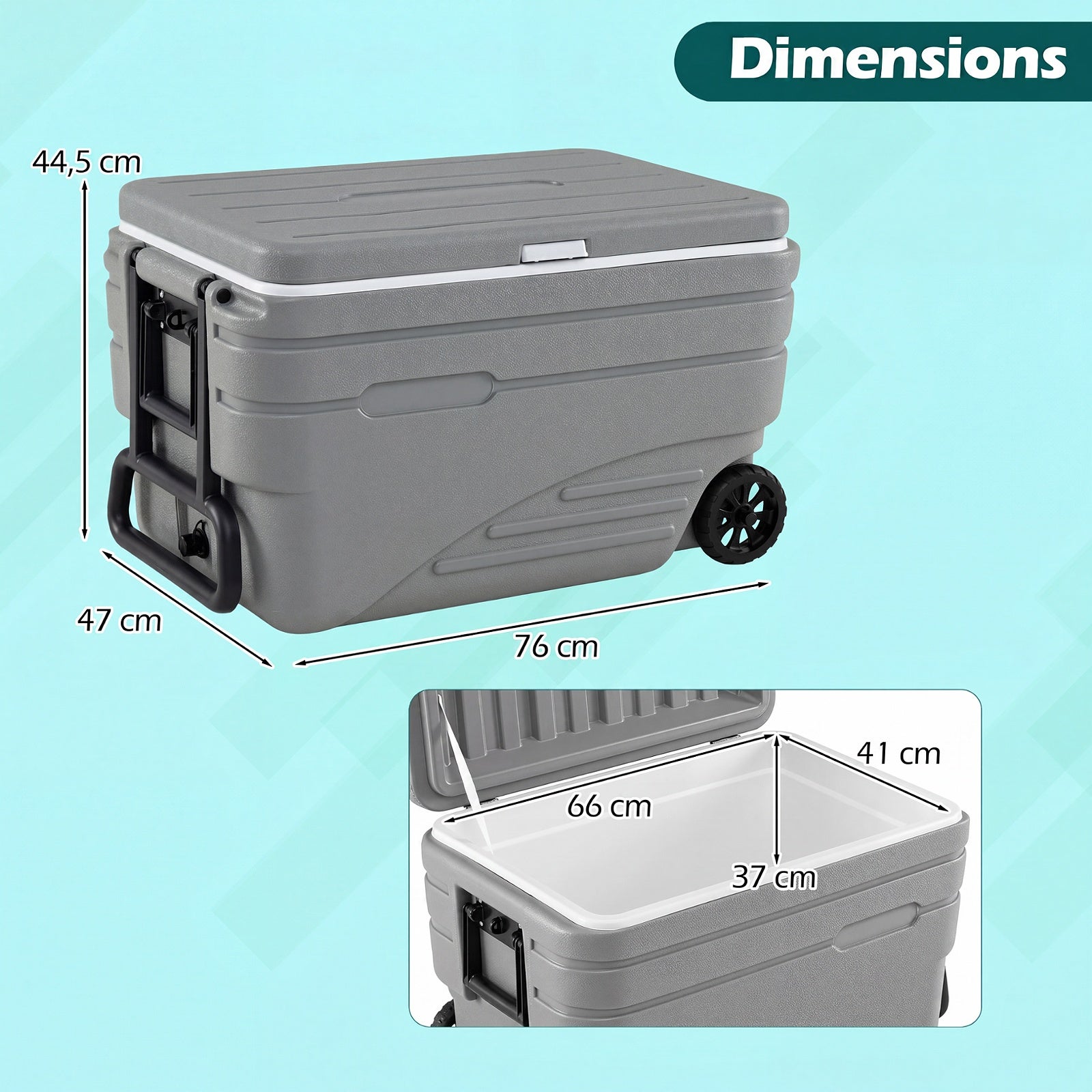 Glacière Rigide 98L, Glacière à Roulettes Maintien au Froid 5-7 Jours, Orifice de Vidange, Poignée Pliable, Coffre à Glace Portable, Camping, Barbecue - 3