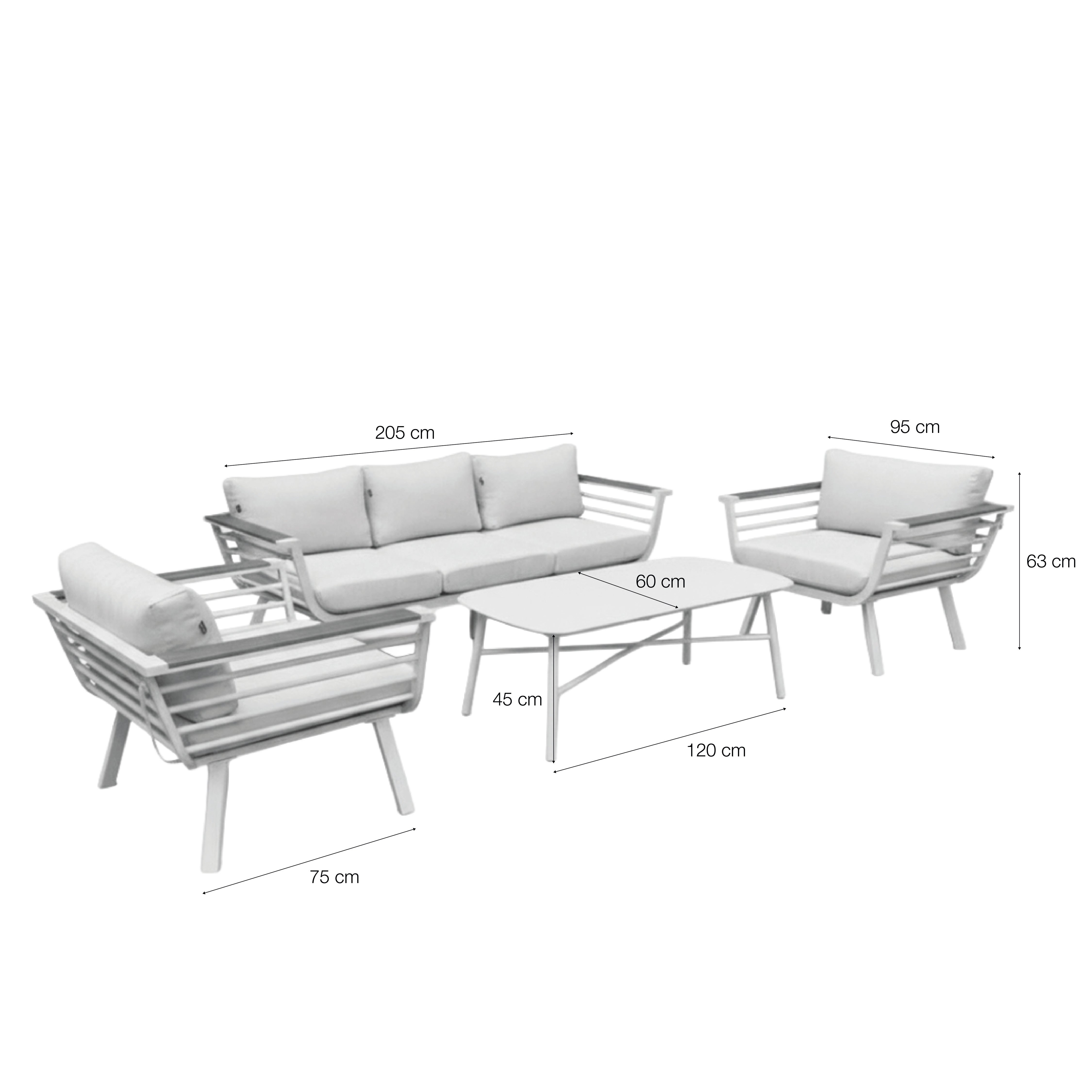 Conjunto de jardín TORONTO 4 piezas aluminio blanco y madera sintética con sofá, sillones y mesa - 5