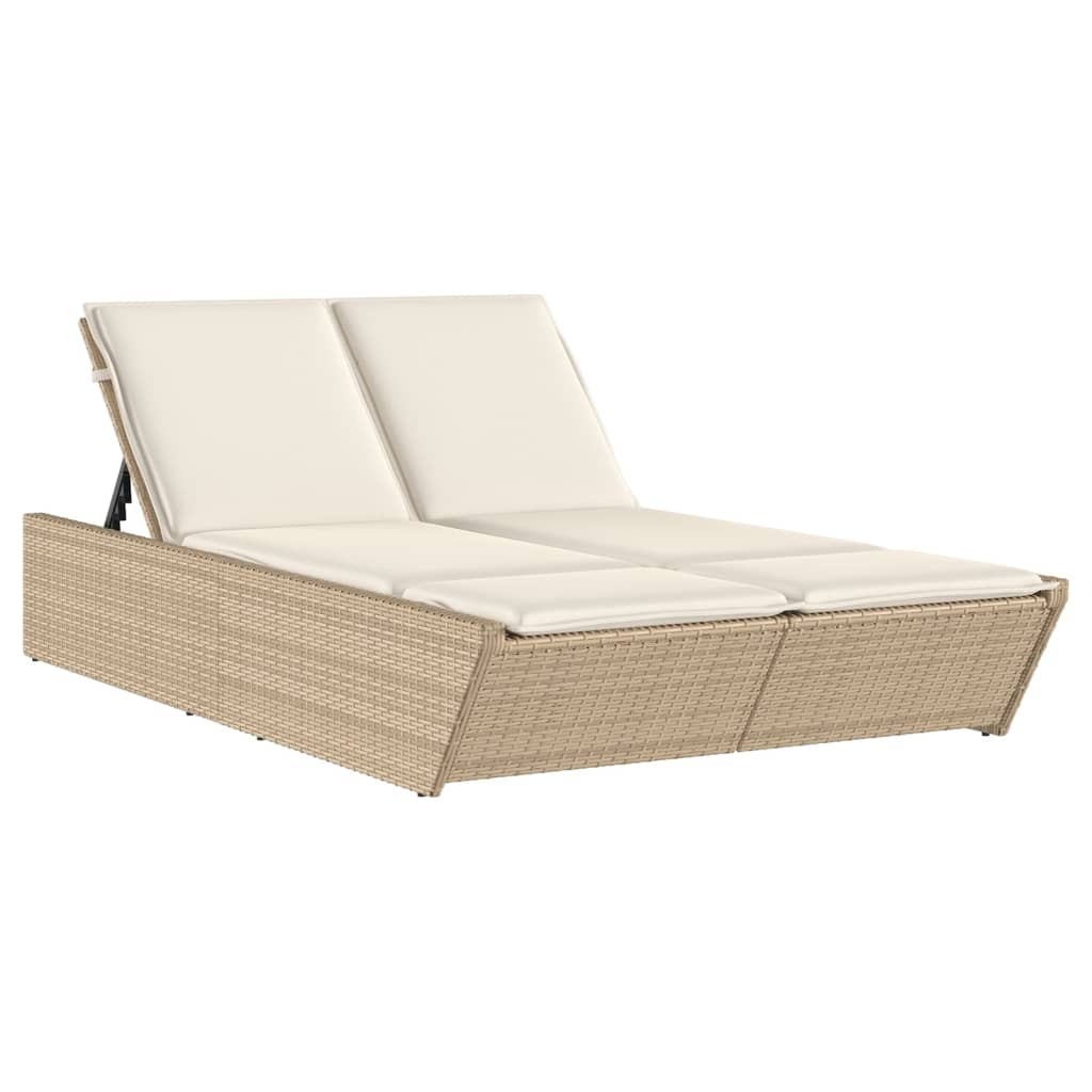 Chaise longue double avec coussins beige résine tressée vidaXL - 2