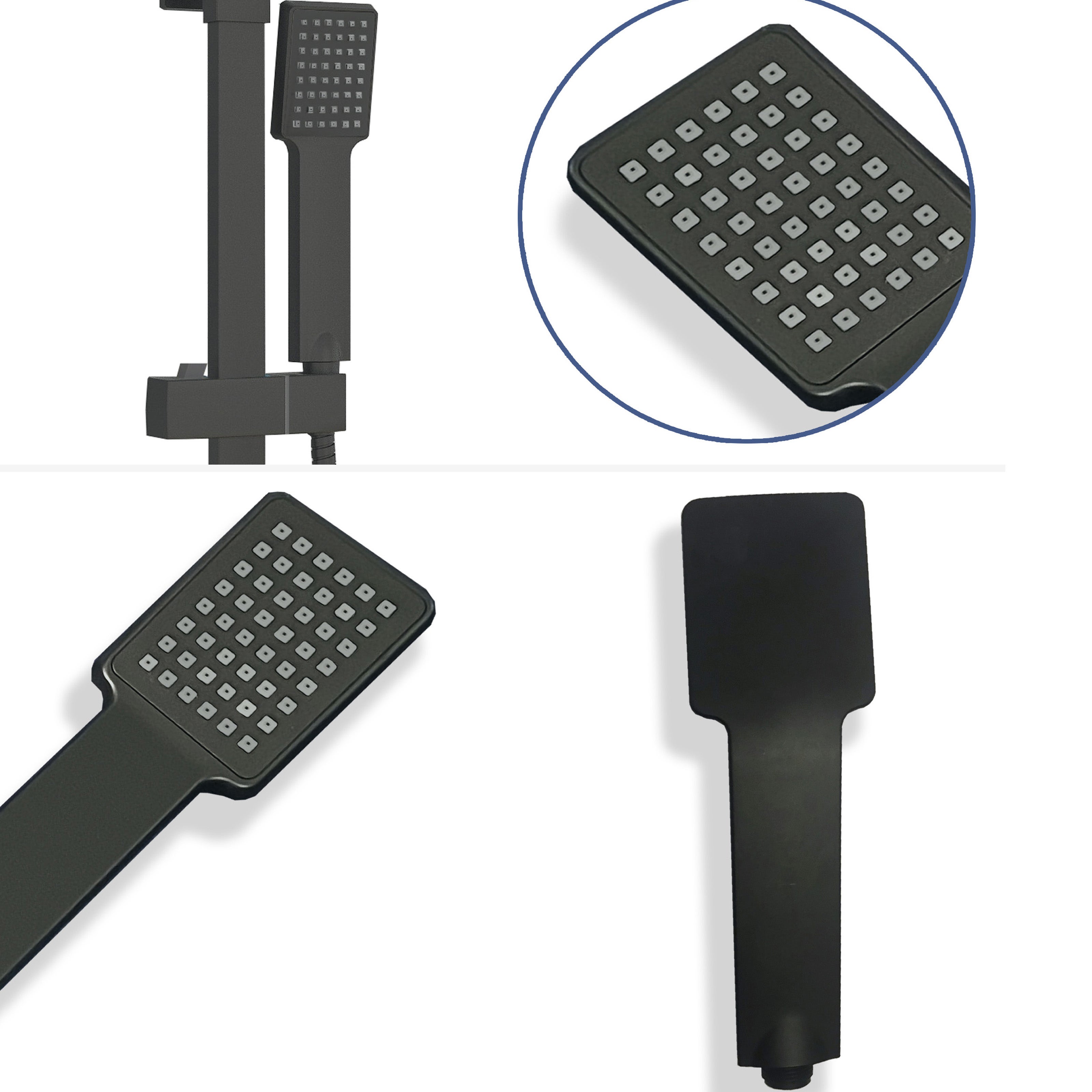 Aica Columna de Ducha Termostática Negro Mate Cuadrada Barra Ajustable Cabezal Duhca Lluvia - 5