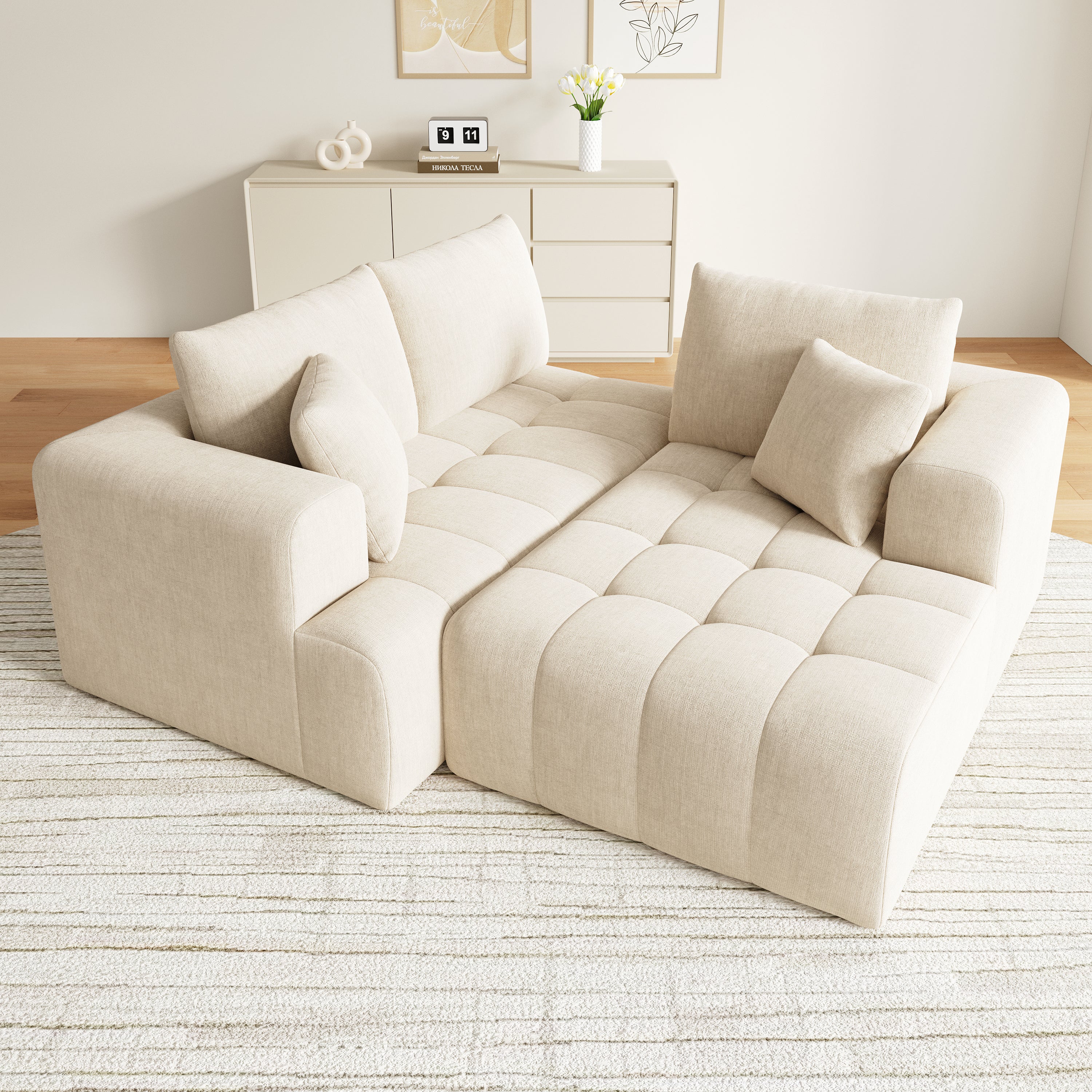 Canapé d'angle modulaire en L 244.5x136x79cm, canapé nuage, tissu chenille confortable, combinable librement,sans montage, Beige - 4