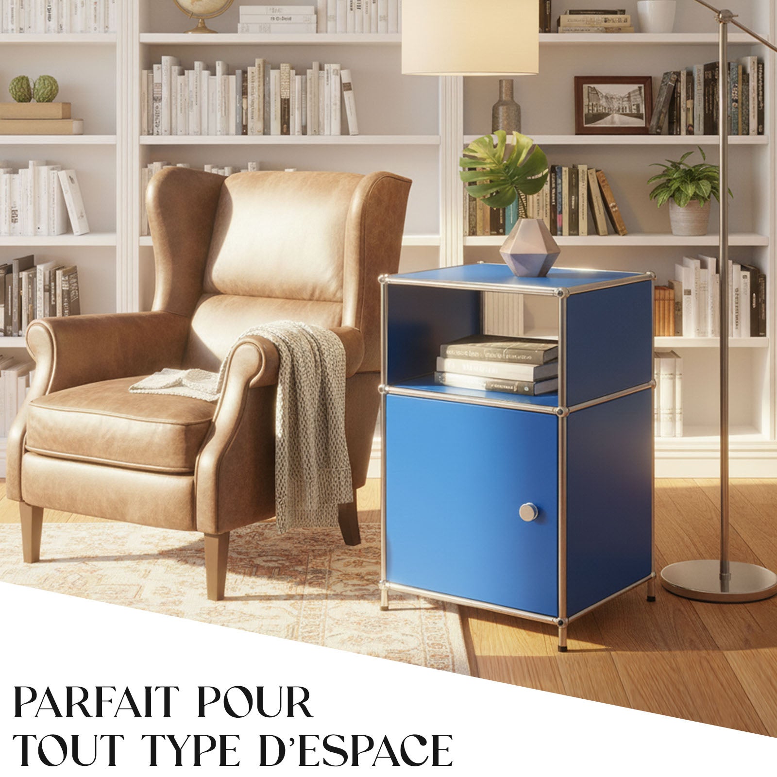 Étagère métal chromé design épuré, Concept Epuré MK-040 : 3 étages, 40 x 40 x 65 cm, Bleu - 2