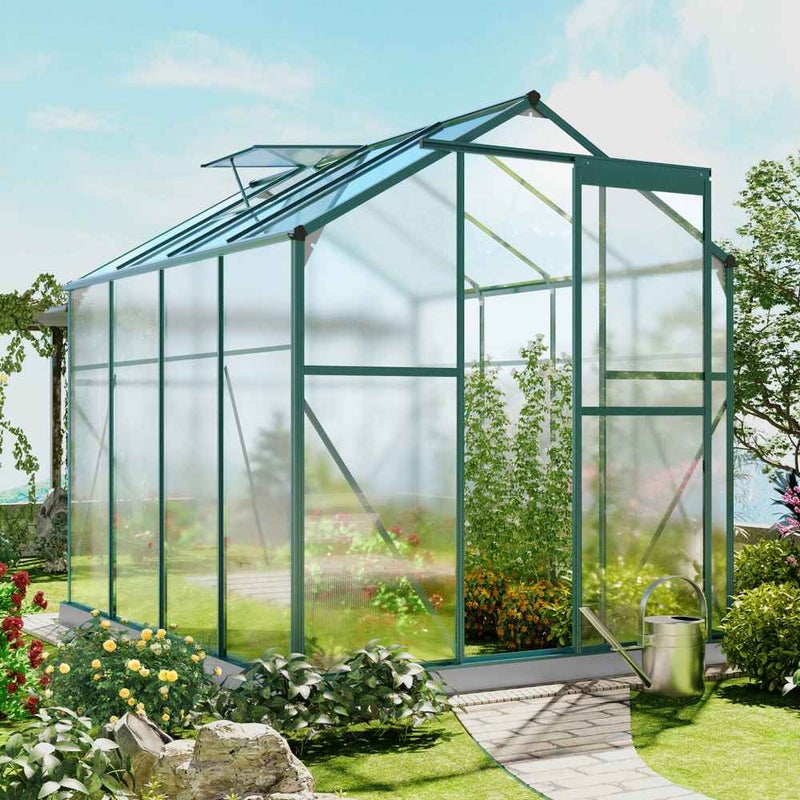 Szklarnia Aluminiowa 4,75 m² z Fundamentem, Przezroczysty Poliwęglan, Okno Dachowe i Drzwi Przesuwne do Ogrodu, Szklarnia na Rośliny i Pomidory