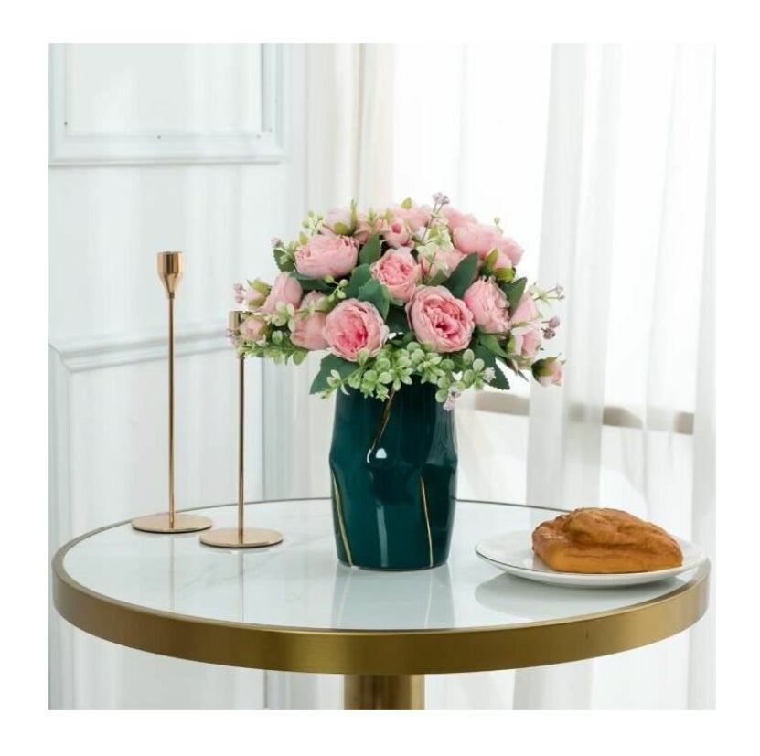 Lot de 4 bouquets de pivoine artificielle fleurs artificielles en soie pour mariage, maison, table, fête, décoration de fenêtre - 4
