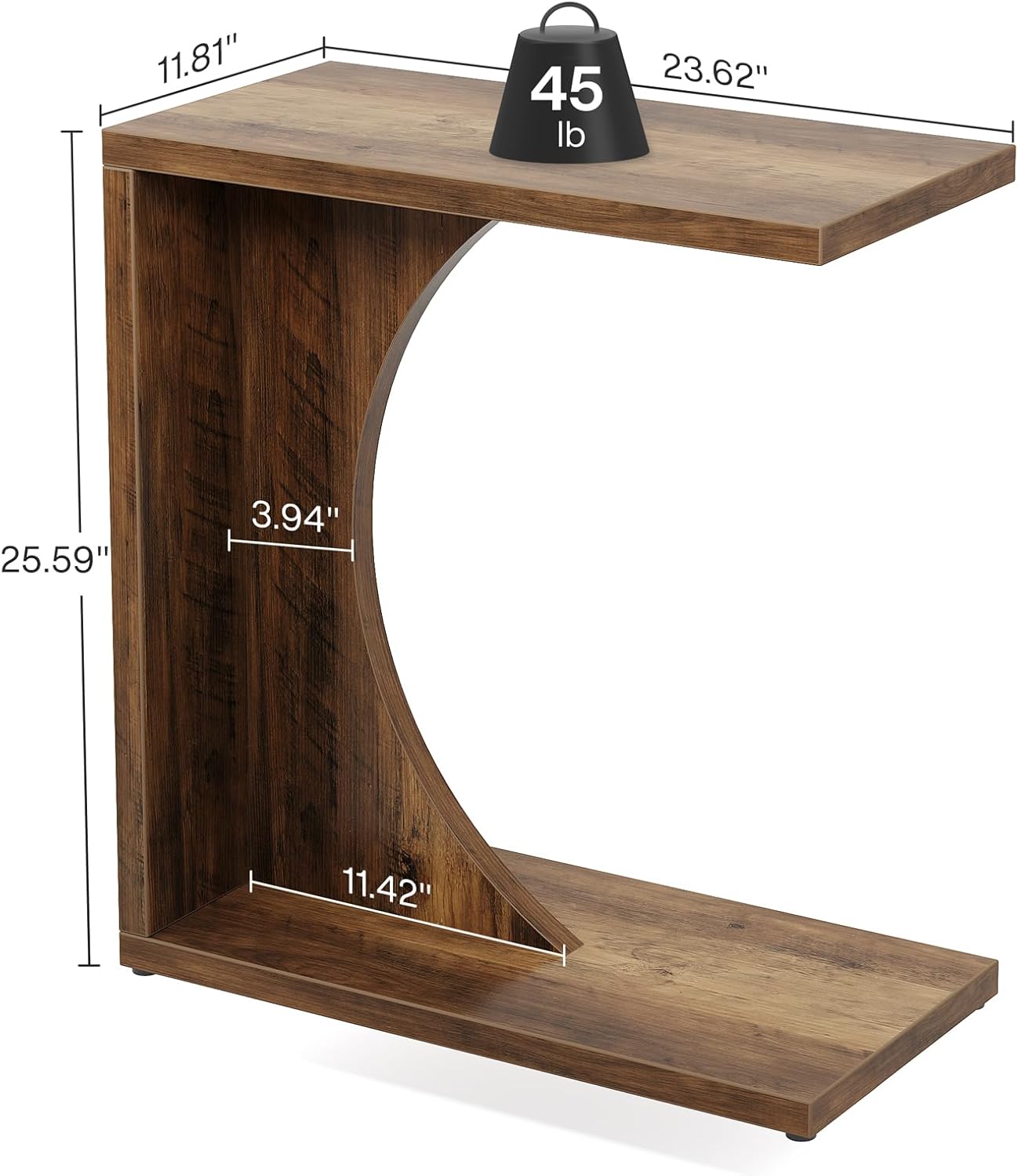 Tribesigns Table d'Appoint en Forme de C pour Canapé, Table de Chevet Design, Style Rustique Brun - 2