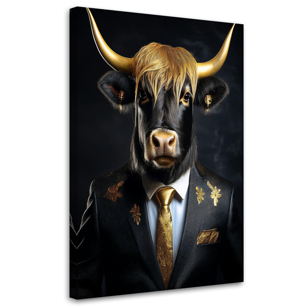 Obraz na płótnie, Szkocka krowa w garniturze 40x60