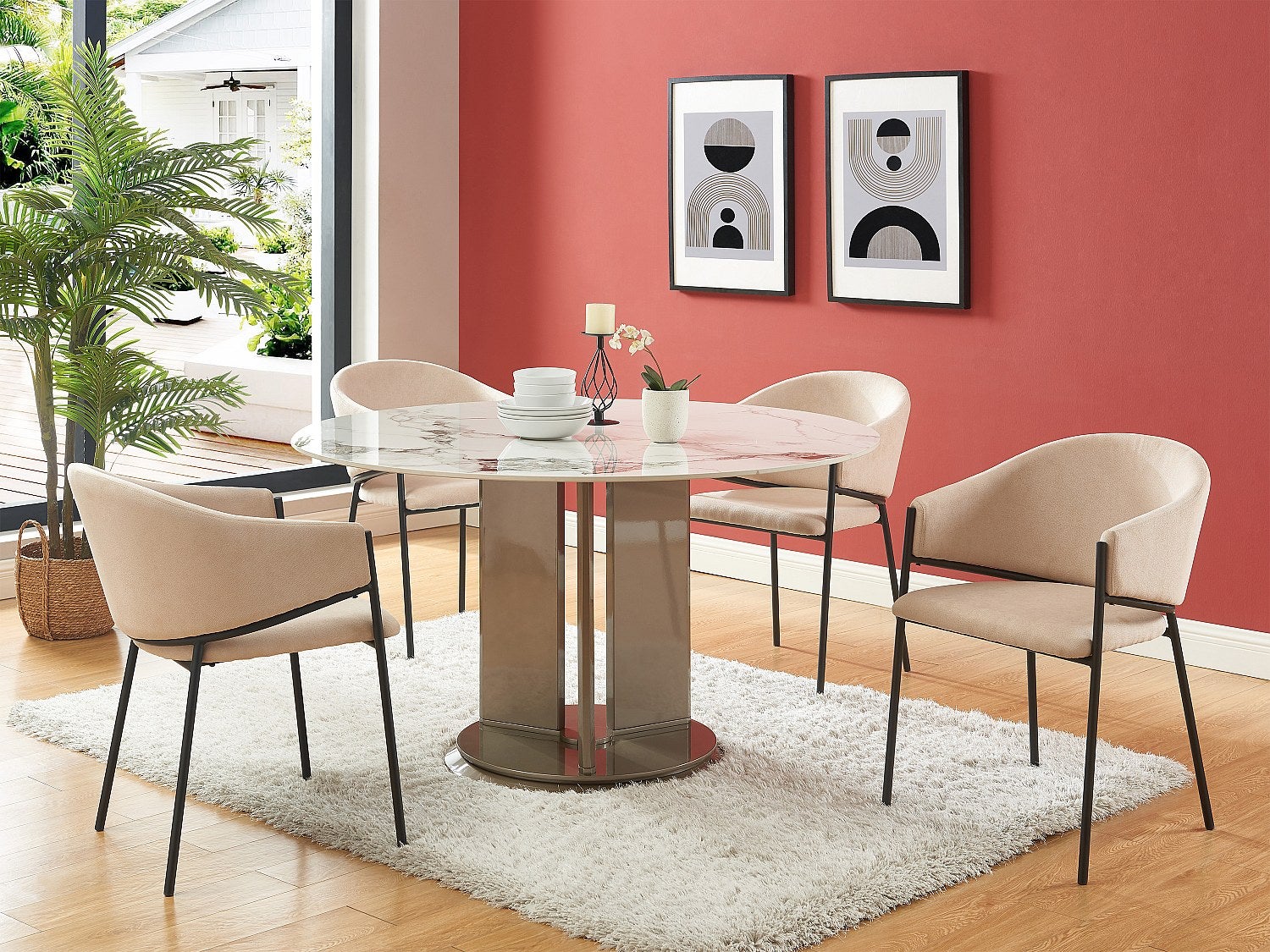 Zestaw 6 krzeseł z podłokietnikami z tkaniny i metalu – kolor beżowy – ORDIDA marki Pascal Morabito