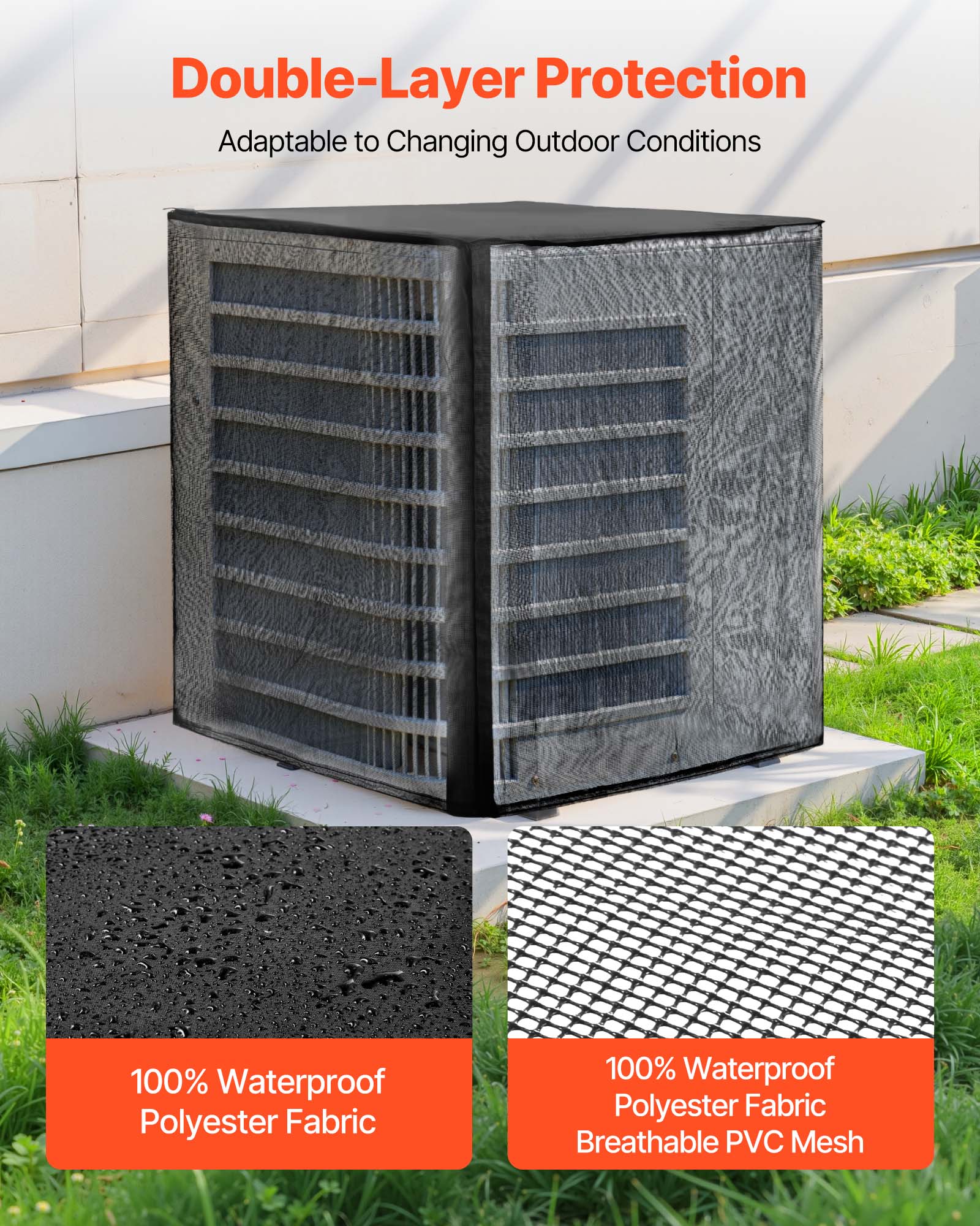 Capa ar-condicionado externo VEVOR, 71,1x71,1x81,2 cm, tecido poliéster e malha PVC, topo removível impermeável, tamanho universal - 3