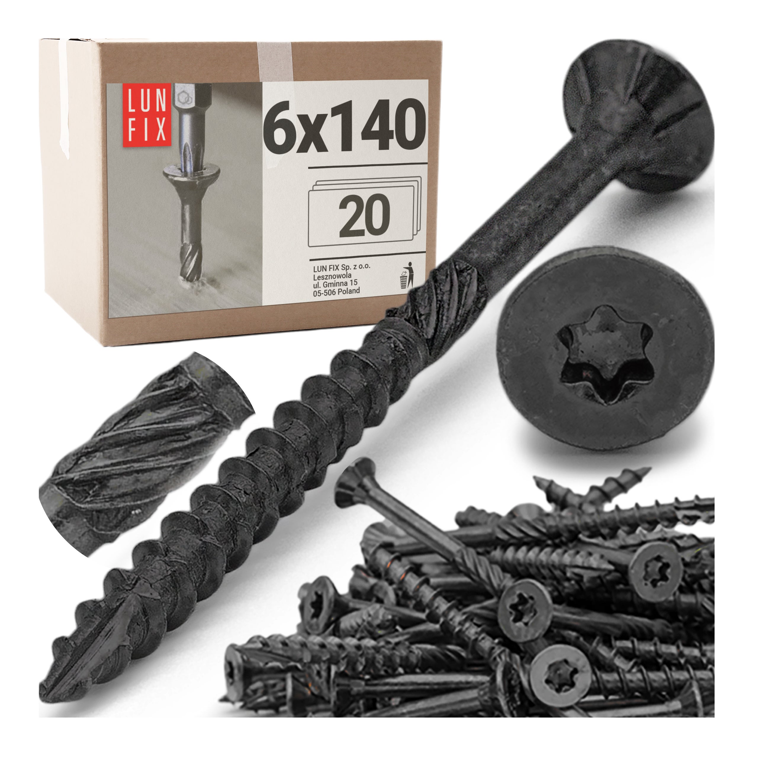 Wkręty ciesielskie czarne stożkowe 6x140mm 20szt.