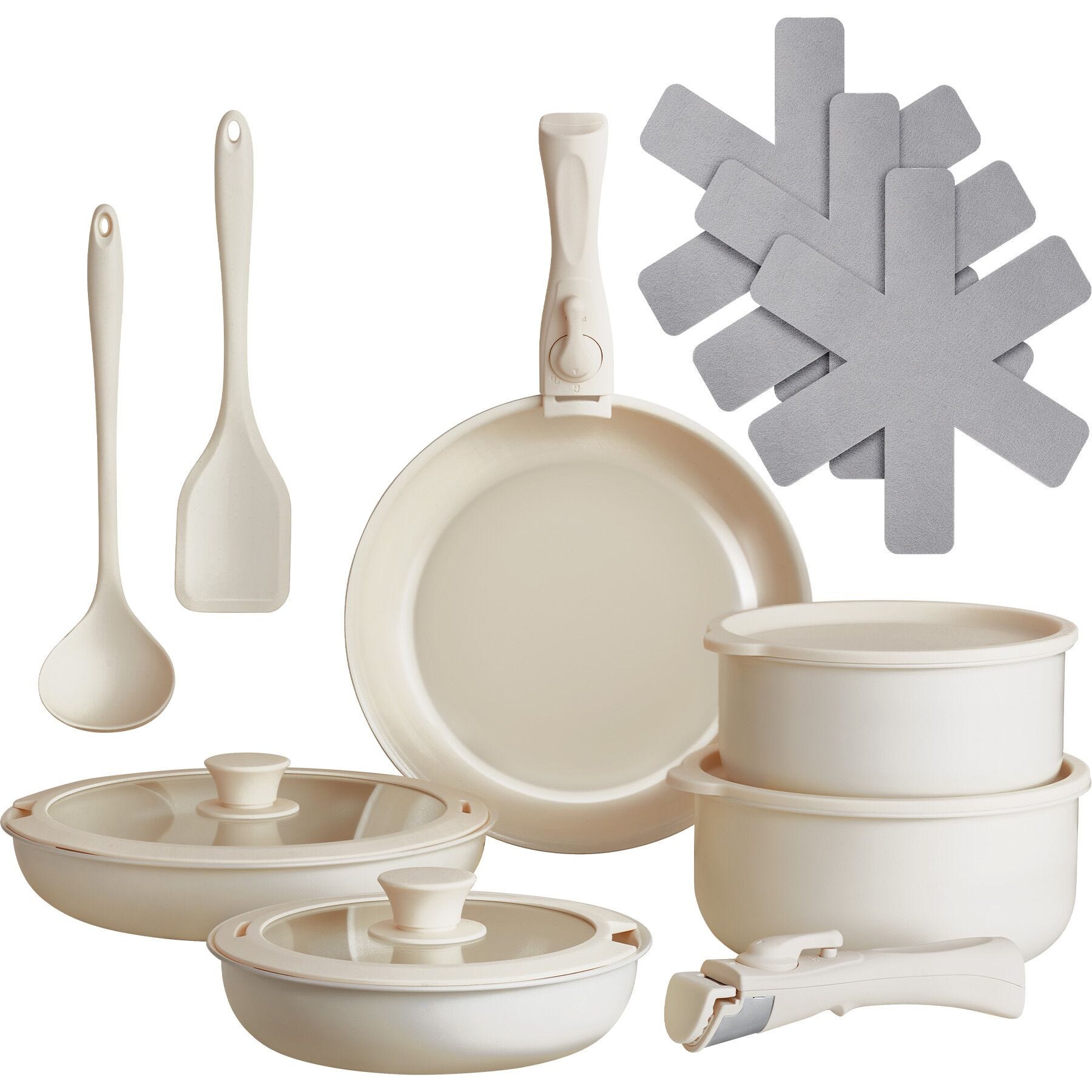 BEZIA Set di Padelle da 17 Pezzi con Manico Rimovibile, Ceramica Antiaderente, Pentole Induzione, Compatibile con Induzione e Gas, Impilabile, Adatto ai Forni, Senza Ptfe & Pfoa & Pfas BEZIA Set di Padelle da 17 Pezzi con Manico Rimovibile, Ceramica Antiaderente, Pentole Induzione, Compatibile con Induzione e Gas, Impilabile, Adatto ai Forni, Senza Ptfe & Pfoa & Pfas