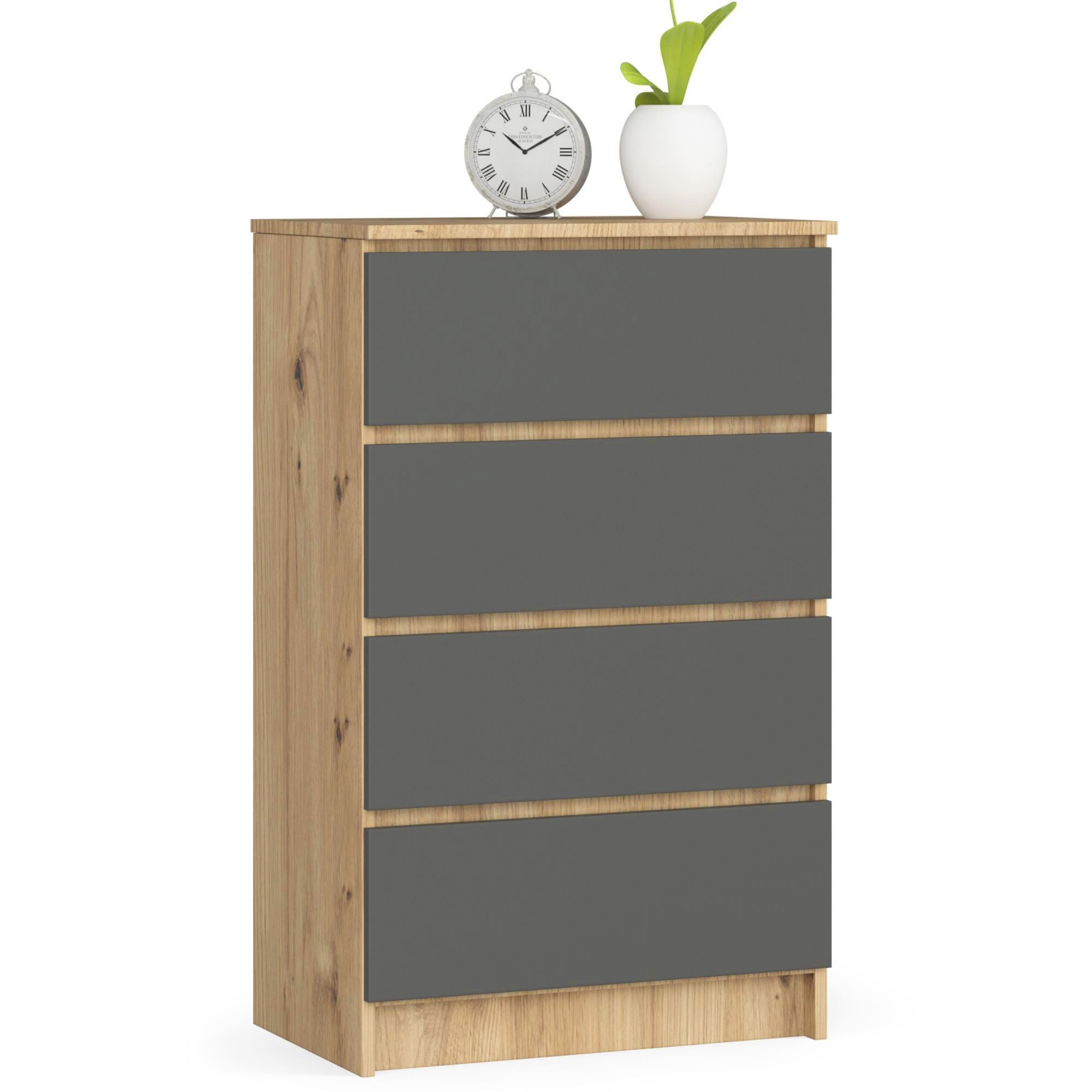 Komoda AKORD K60 Dąb Artisan 60 cm 4 szuflady kolor Grafit Szary mat 60x40x99 cm