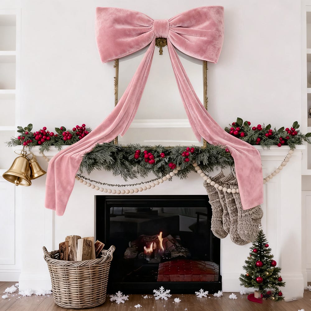 Nœud Géant En Velours Blanc Pour Sapin De Noël - 50x180 Cm, Bord Métallique, Réutilisable