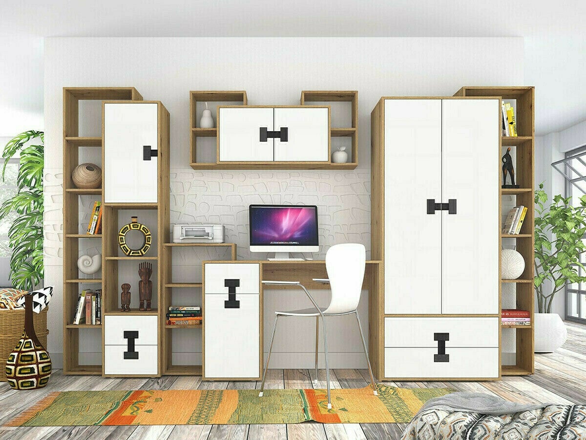 Bureau Florevi 100, Avec des portes, Avec tiroirs, Le nombre de portes: 1.00, Nombre de tiroirs: 1.00, 82x120x50cm, Mat blanc, Chêne Artisan - 3