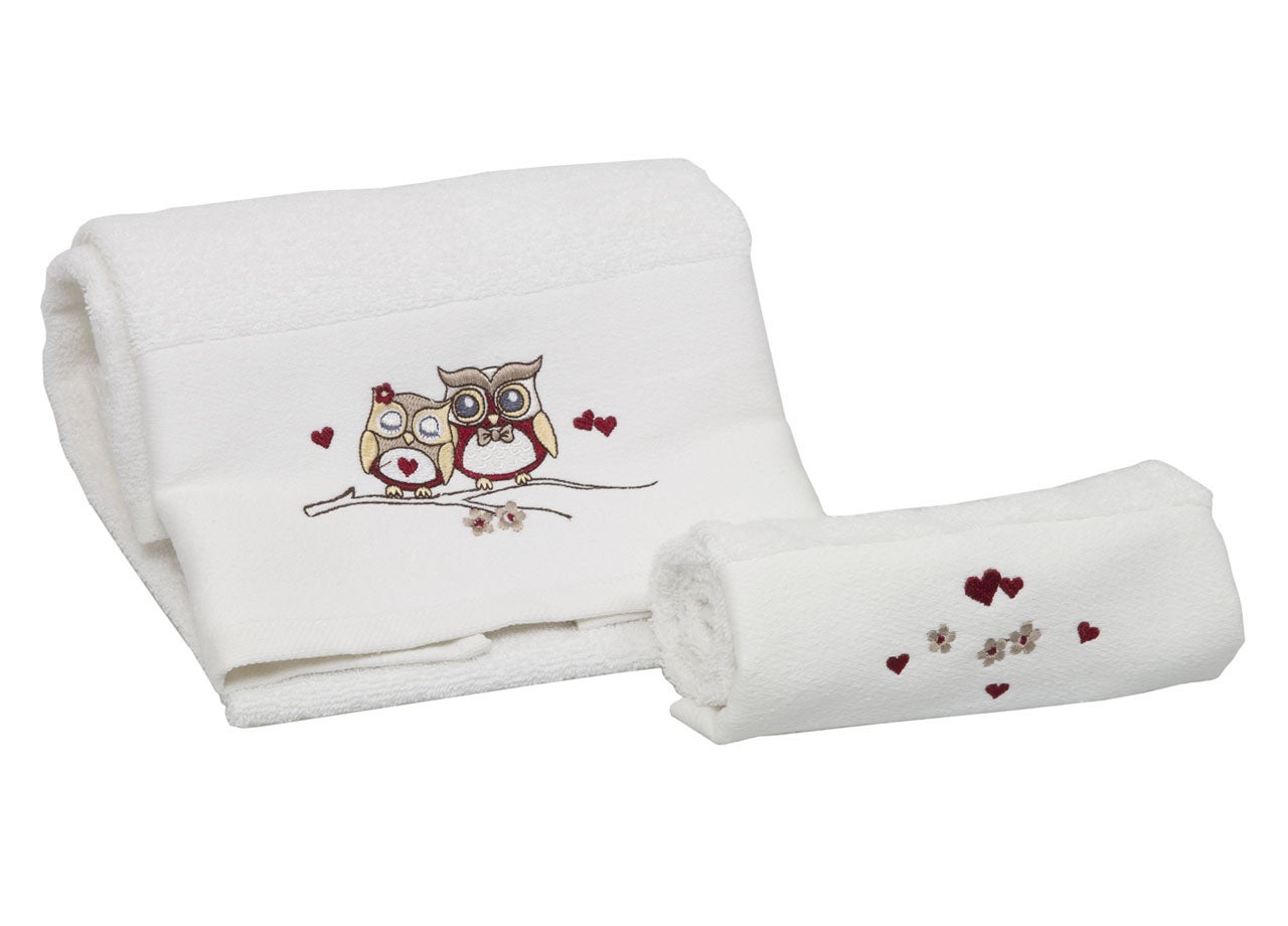 Set Asciugamani Da Bagno Con Ricamo Cuore - Tinta Unita Panna E Grigio - Foto 6