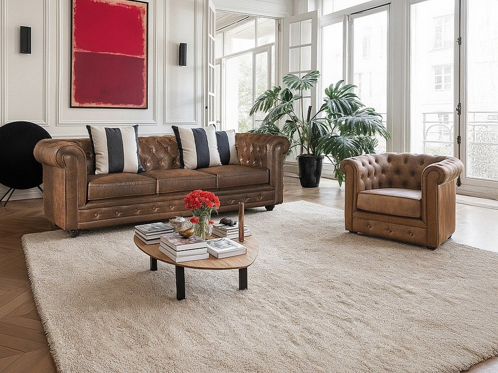 Divano posti e Poltrona CHESTERFIELD in microfibra effetto cuoio