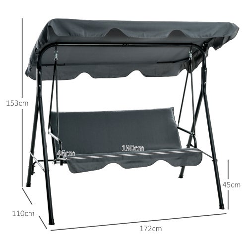 Balancelle avec coussin d'assise, balancelle de jardin 3 places avec pare-soleil réglable, capacité de charge jusqu'à 240 kg, 172 x 110 x 153 cm - 3