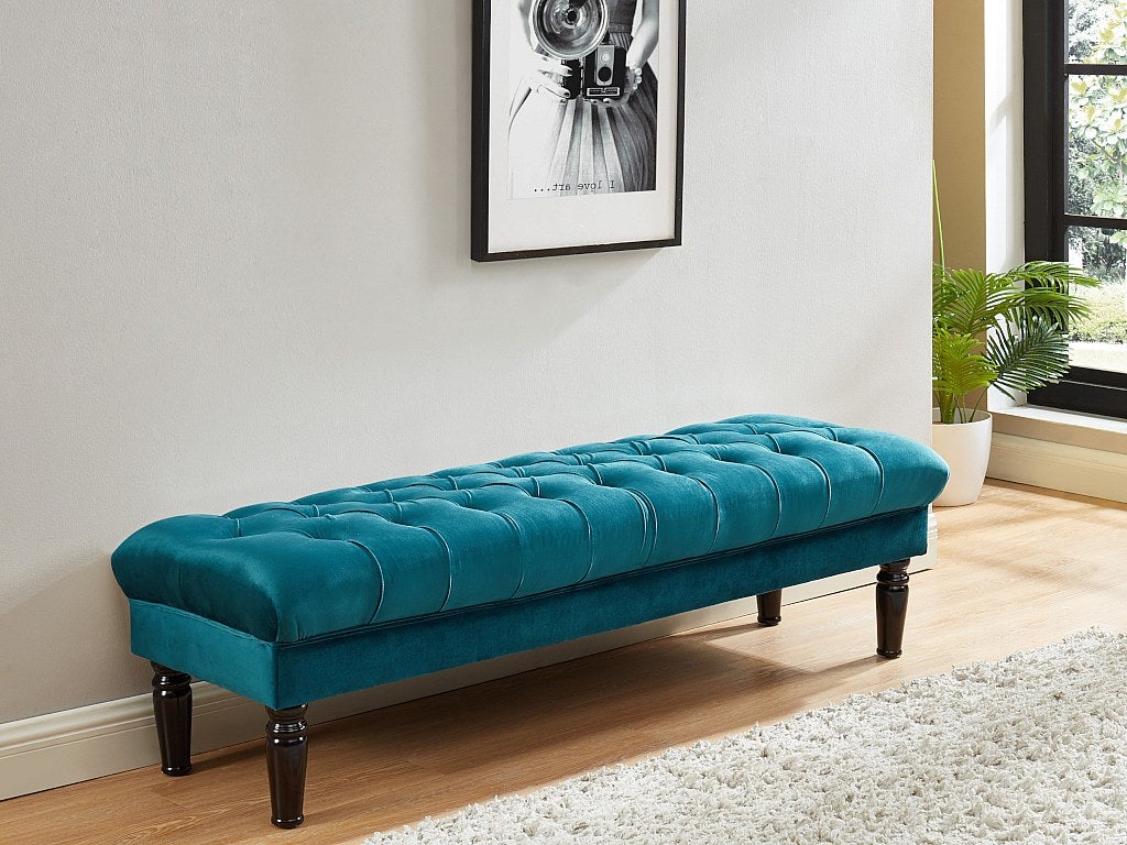 Palazzo Fha040 - Panca In Velluto Con Contenitore, Stile Hollywood Chic, Colore Petrolio, Larghezza 132 Cm, Seduta 44 Cm