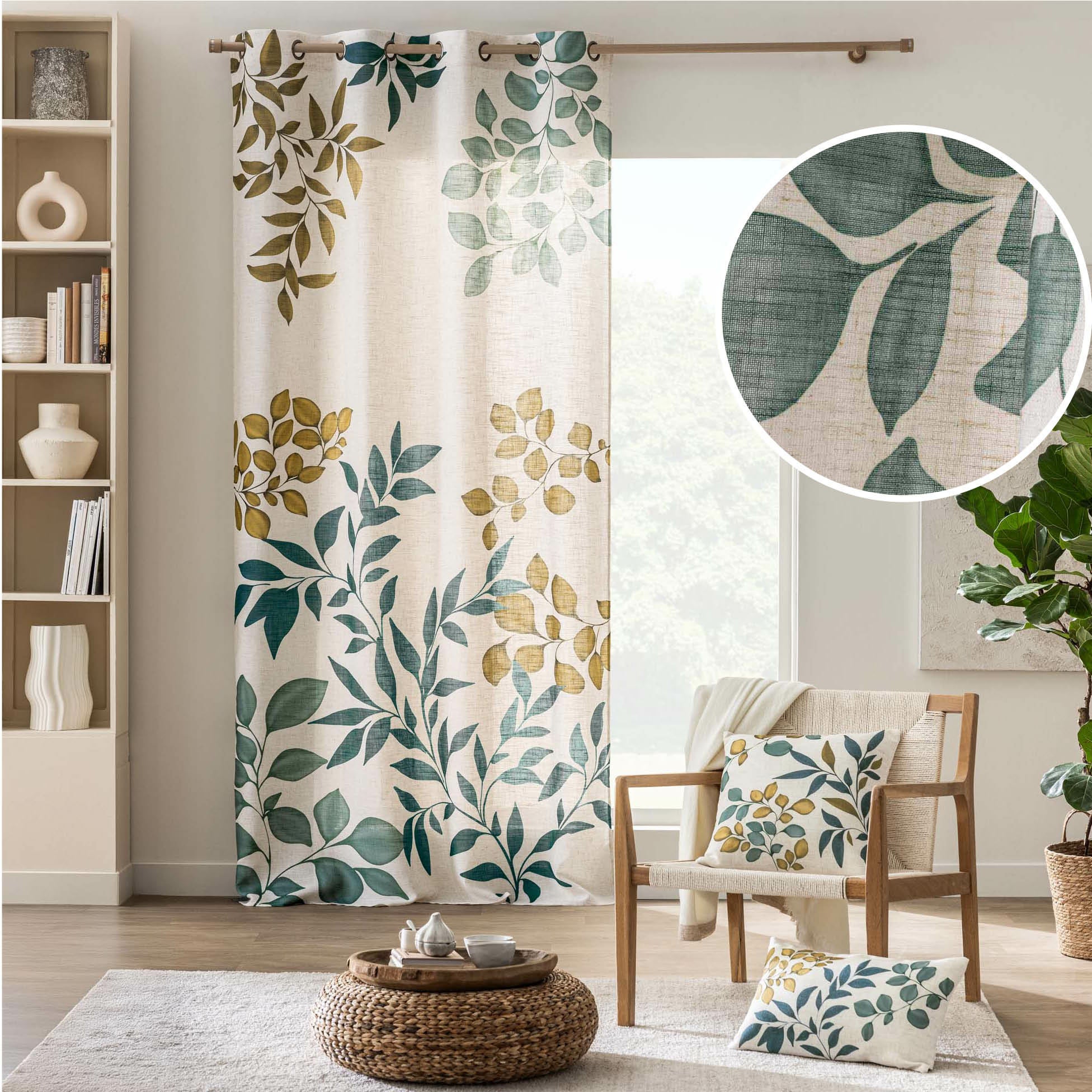 Rideau à œillets ILONA 140 x 260 cm – Polyester & Lin imprimé feuillage ...