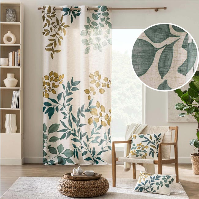 Rideau à œillets ILONA 140 x 260 cm – Polyester & Lin imprimé feuillage ...