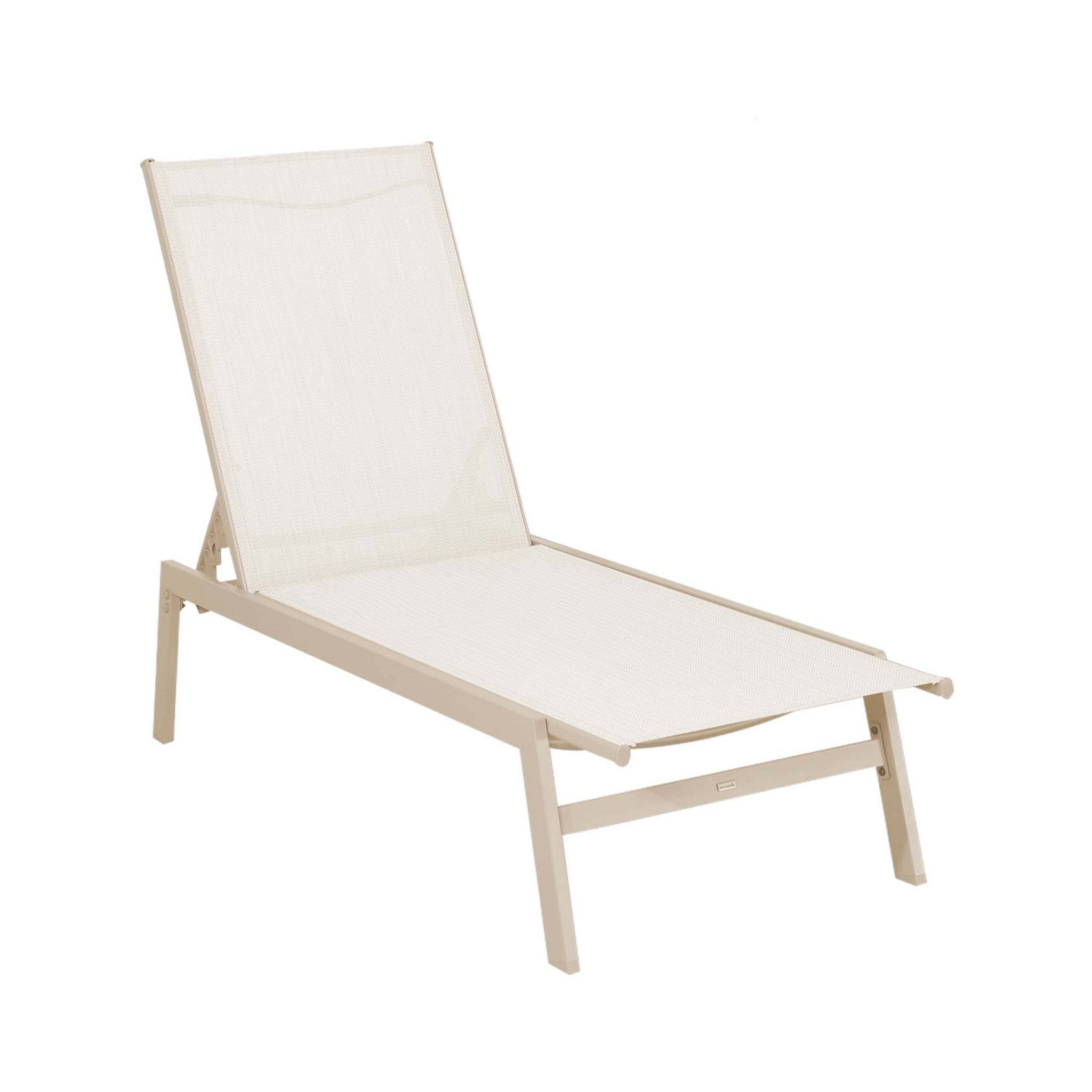 Lot de 2 transats beige. 5 positions. en textilène et métal. FLORA. L155 x P59 x H106cm FLORA - 2