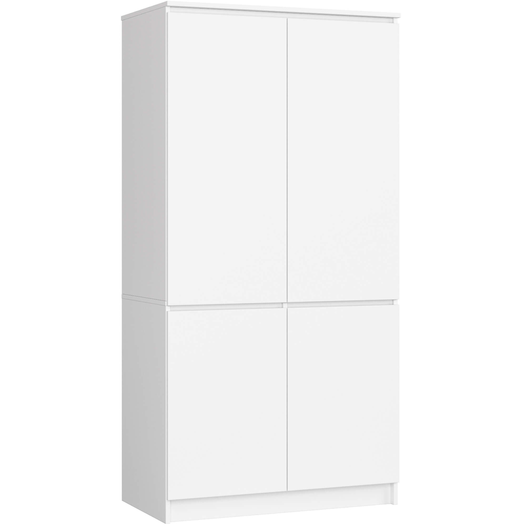 Szafa: 4 drzwi, 4 półki, kolor biały, szerokość: 90 cm, wysokość: 180 cm, głębokość: 51 cm