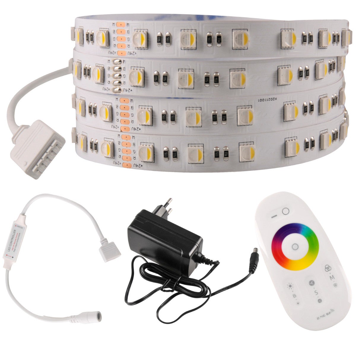 Zestaw taśma LED 24V 5m RGB+4000K IP20 pilot, zasilacz, sterownik 319289 Polux