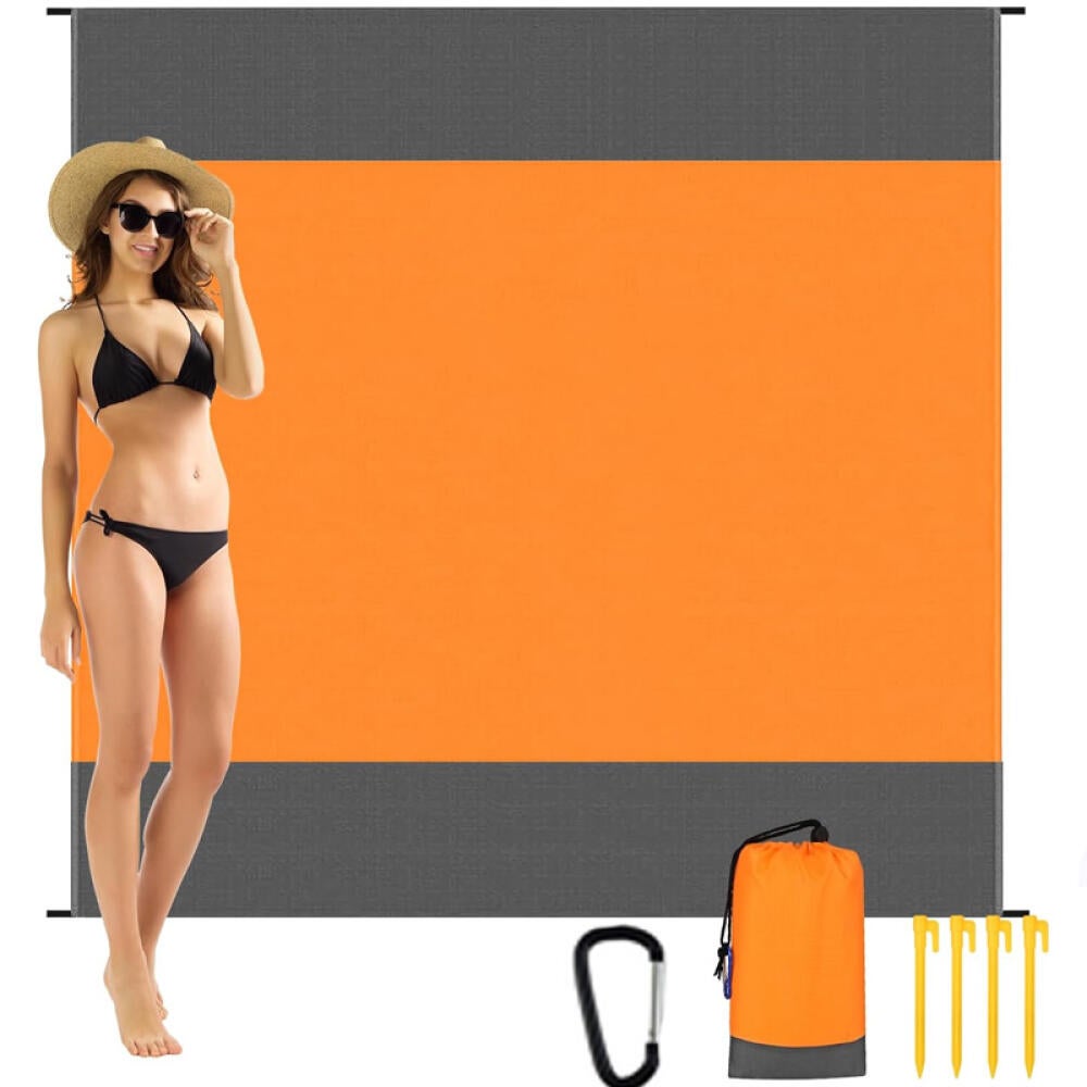 Koc plażowy, przenośna mata piknikowa, odpowiednia na plażę, kemping, wędrówki, piknik, pomarańczowy (200*140 cm).